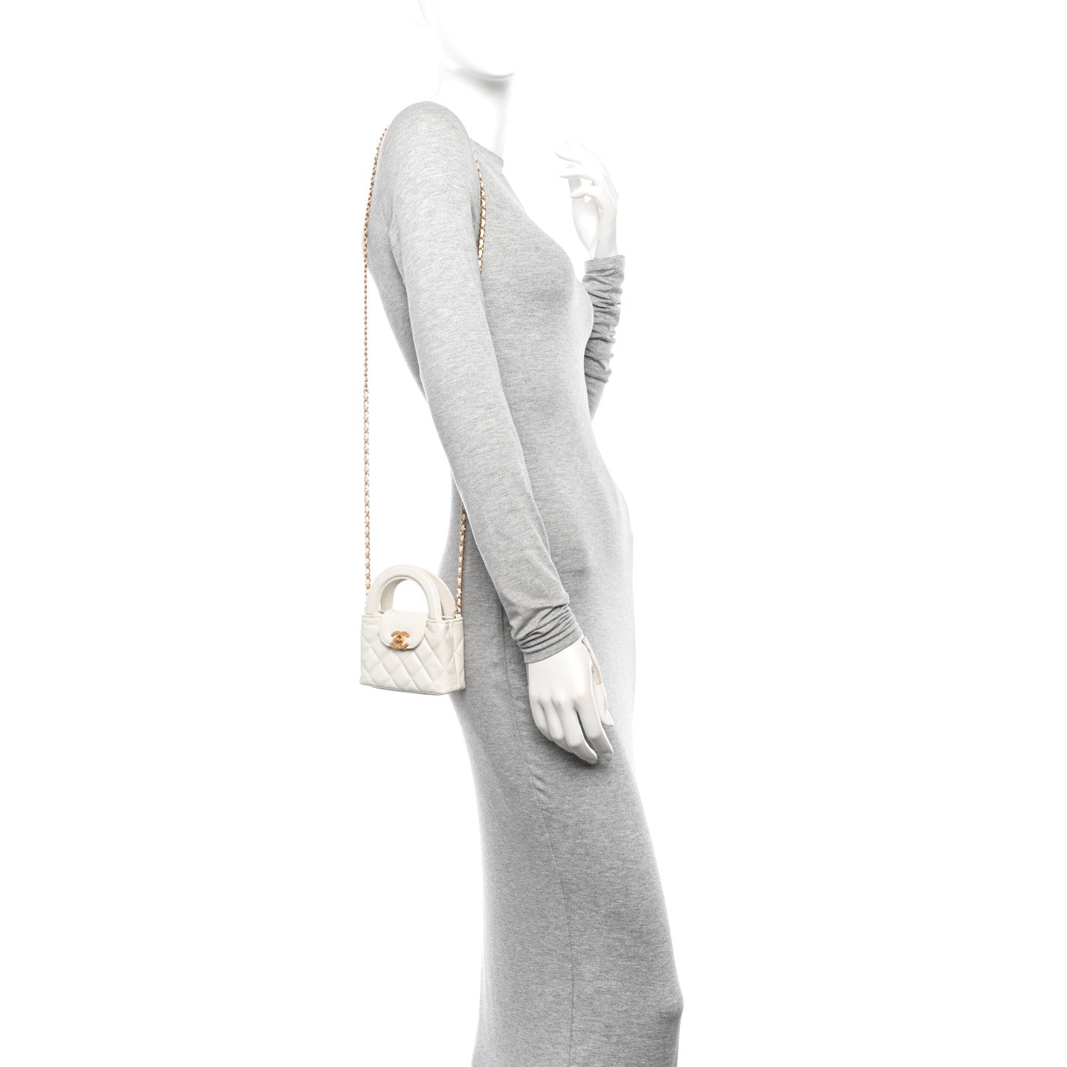 Chanel Shiny Aged Calfskin Quilted Mini Nano Kelly Shopper White 2 of 11