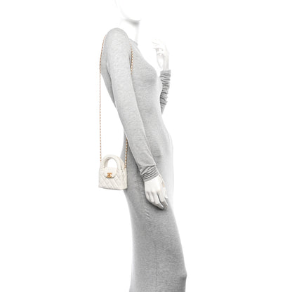 Chanel Shiny Aged Calfskin Quilted Mini Nano Kelly Shopper White 2 of 11