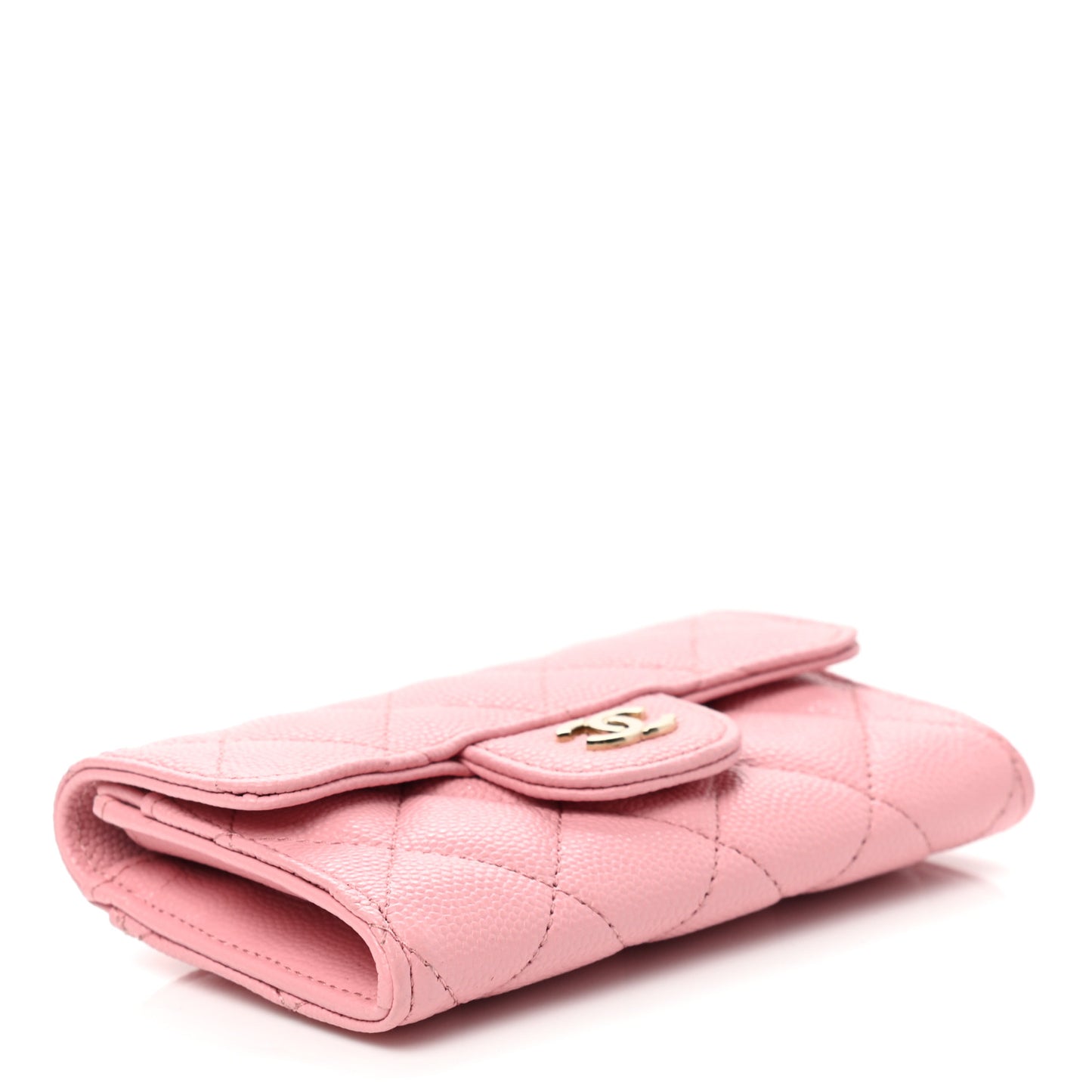 Caviar Quilted Flap Card Holder Wallet Pink