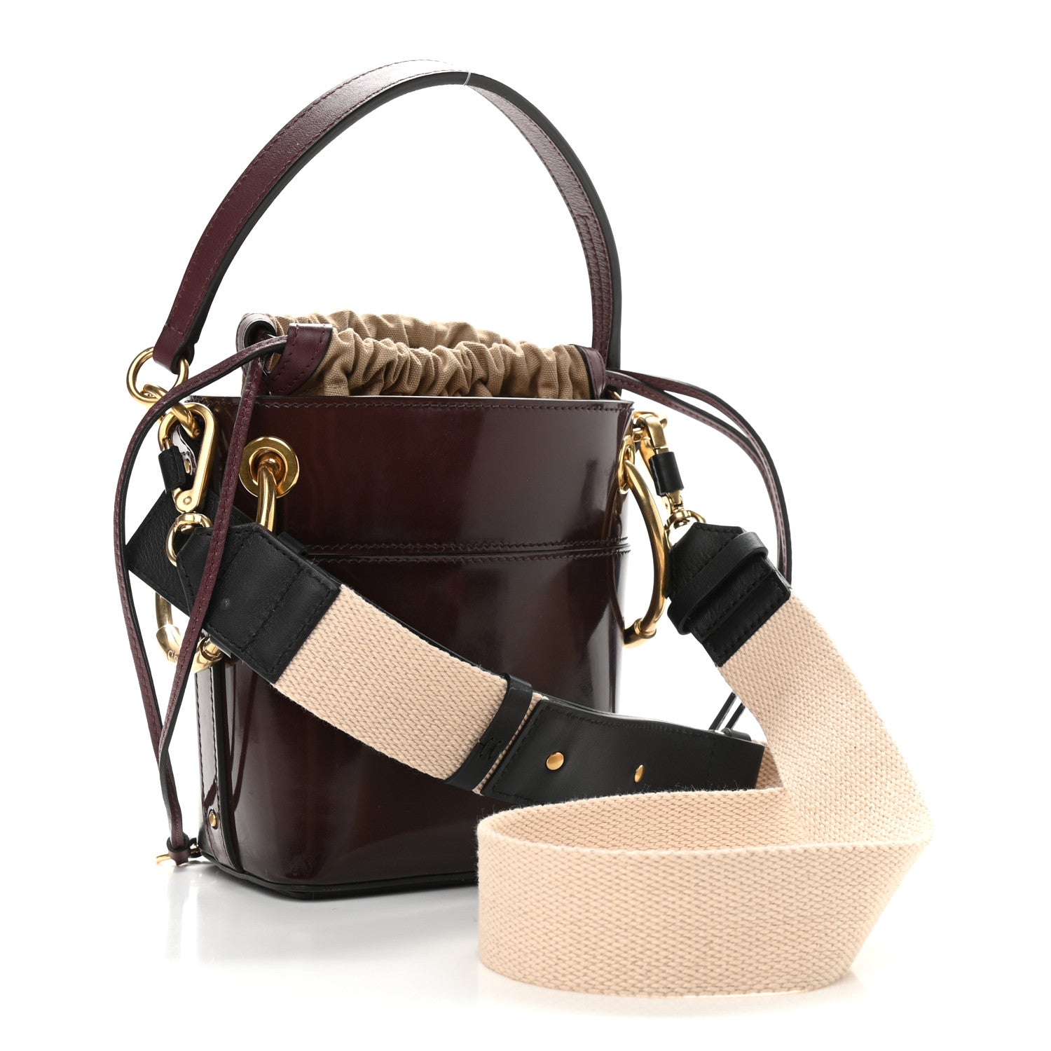 Chloe Patent Calfskin Mini Roy Bucket Bag Burnt Brown 2 of 8