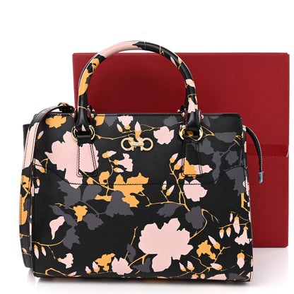 Salvatore Ferragamo Hammered Calfskin Floral Printed Beky Tote Black Multicolor 10 of 10