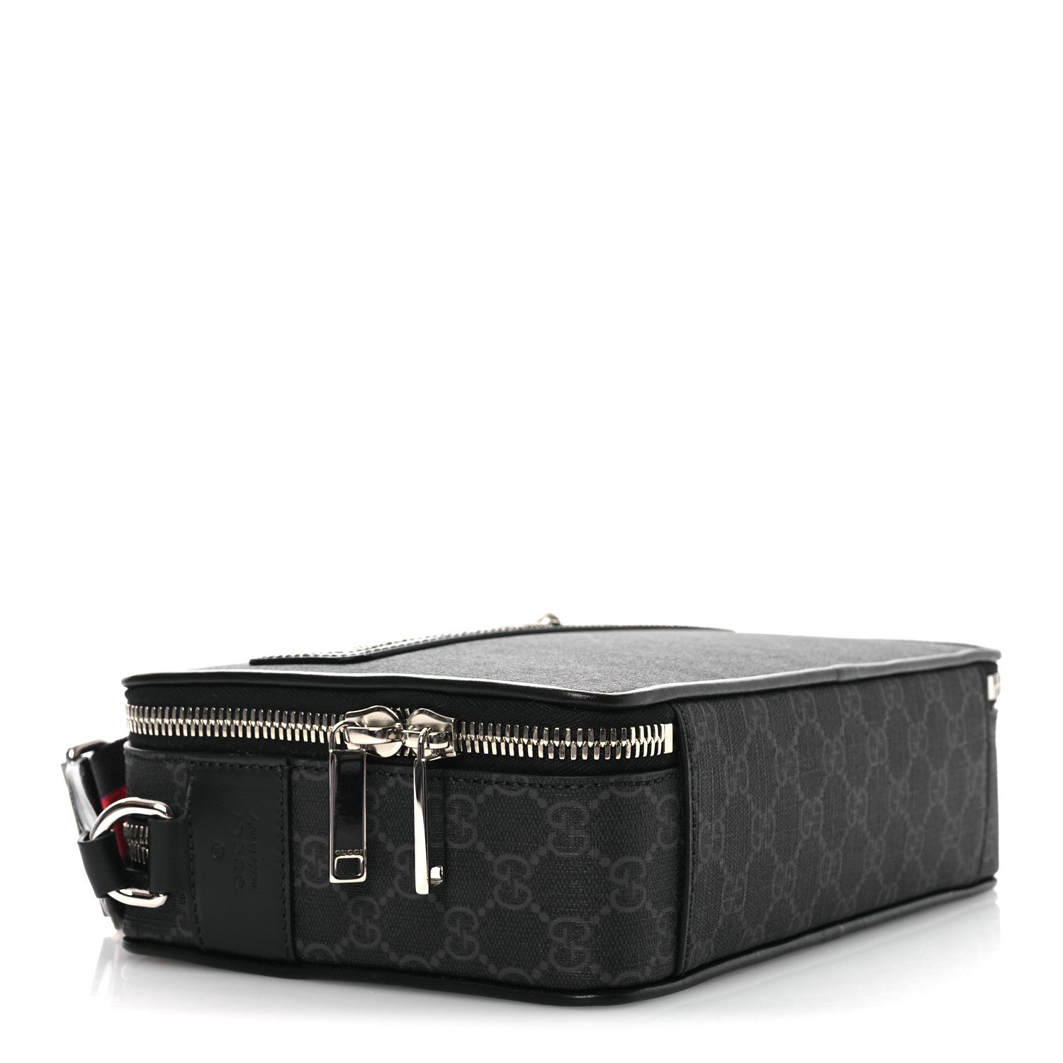 Gucci GG Supreme Monogram Calfskin Web Medium Crossbody Bag Black Grey 4 of 10
