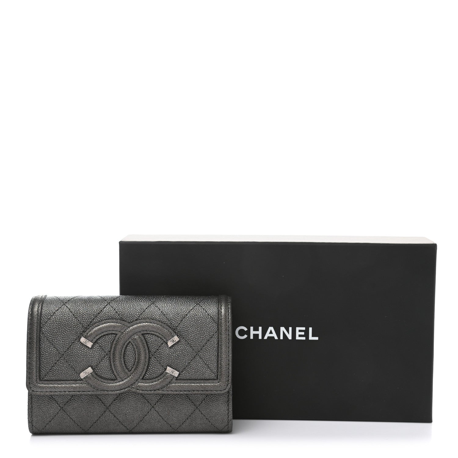 Chanel Iridescent Caviar Quilted Medium Filigree Flap Wallet Silver 9 of 9