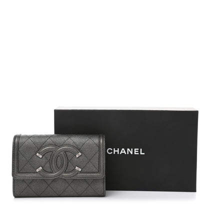 Chanel Iridescent Caviar Quilted Medium Filigree Flap Wallet Silver 9 of 9