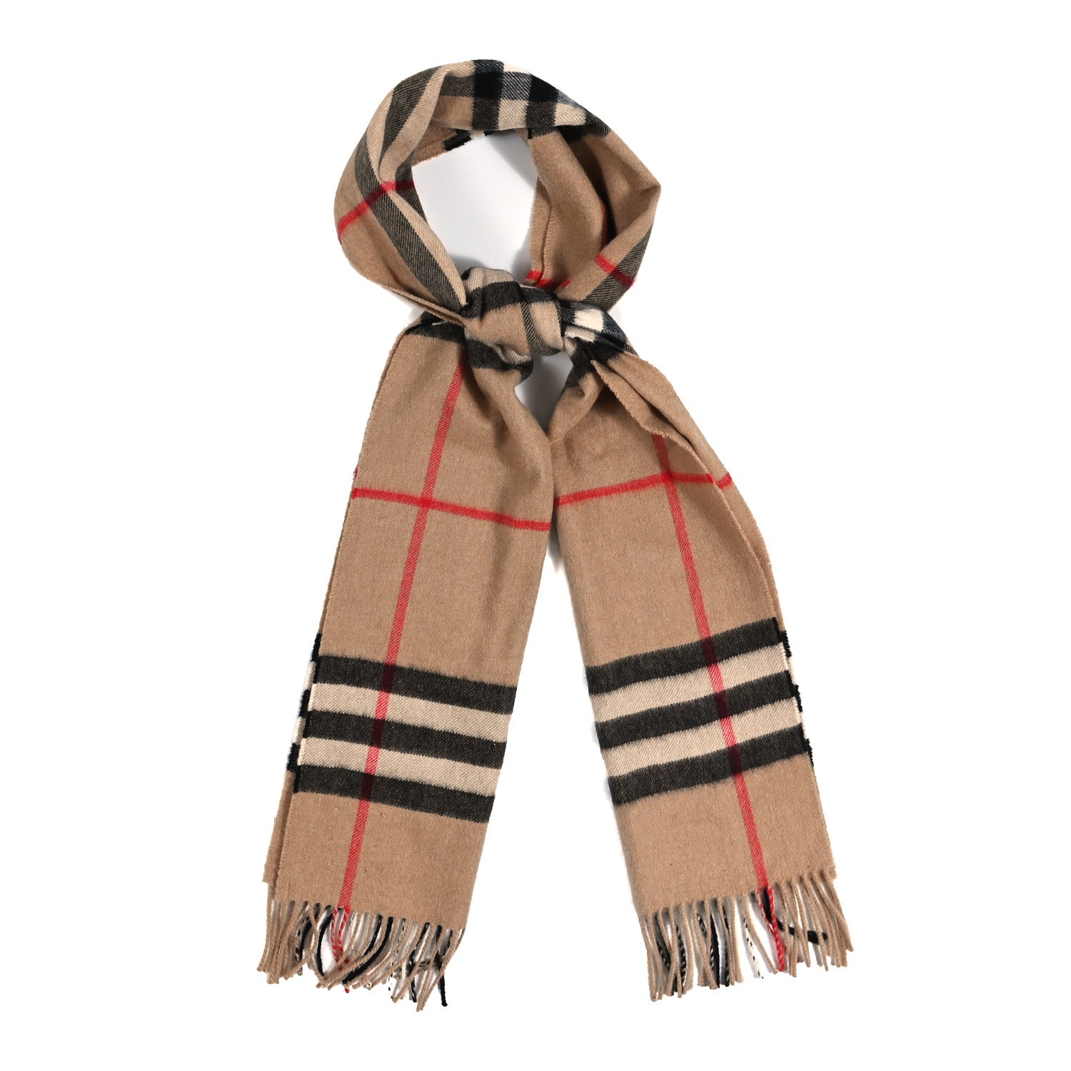 Burberry Cashmere Giant Heritage Check Fringe Scarf Camel 1 of 3