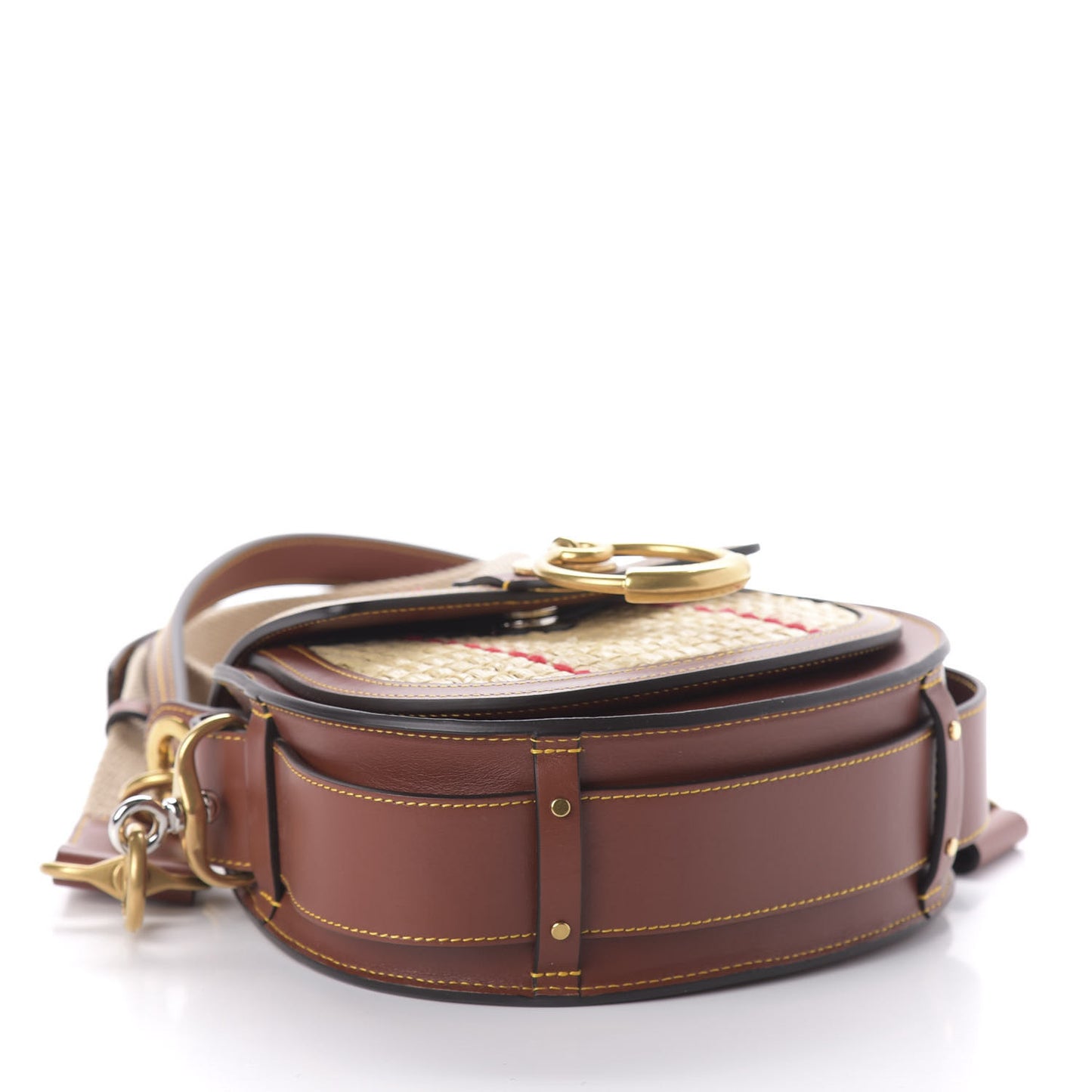 Calfskin Raffia Embroidered Small Tess Bag Sepia Brown