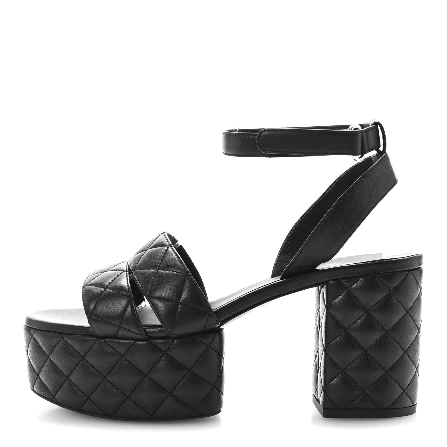 Chanel Lambskin Quilted Logo Platform Sandals 39 Black 1 of 10