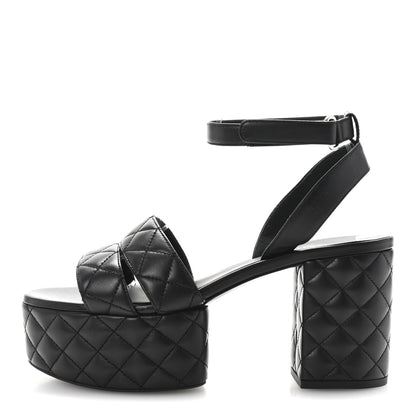 Chanel Lambskin Quilted Logo Platform Sandals 39 Black 1 of 10