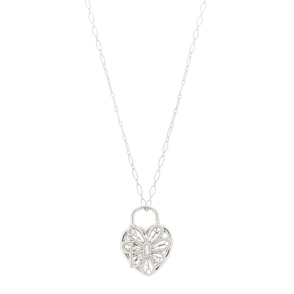 Tiffany Sterling Silver Large Filigree Heart Lock Key Pendant Necklace 1 of 6