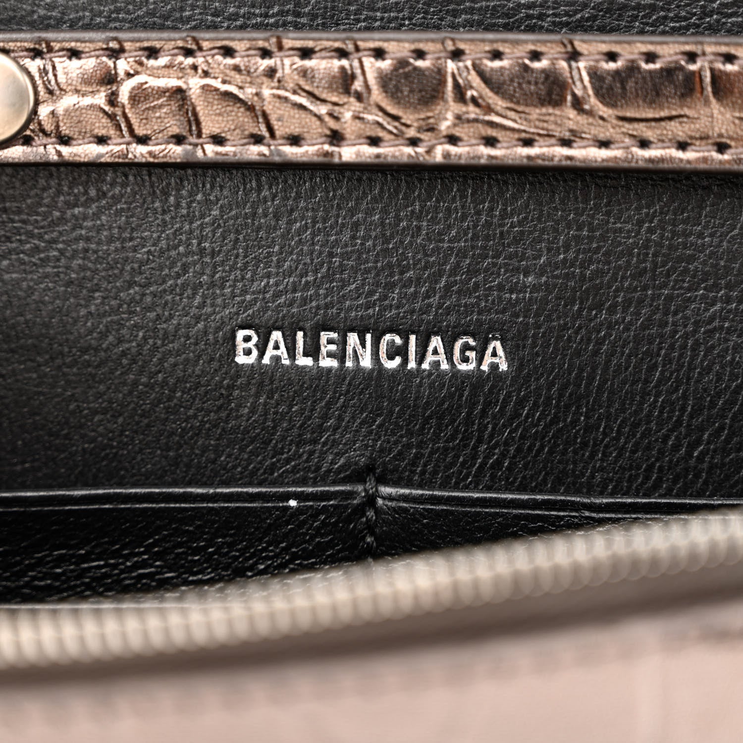 Balenciaga Shiny Metallic Calfskin Crocodile Embossed Hourglass Chain Bag Dark Bronze 6 of 10