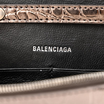 Balenciaga Shiny Metallic Calfskin Crocodile Embossed Hourglass Chain Bag Dark Bronze 6 of 10