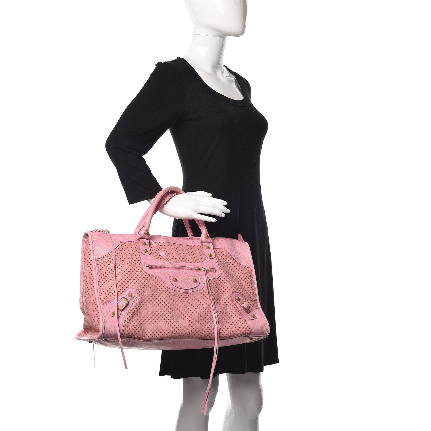 Balenciaga Agneau Cross Perforated Classic Gold Hardware Work Rose 2 of 12