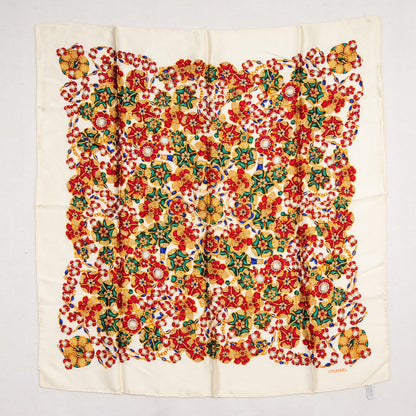 Chanel Silk Flower Jewels Scarf White 2 of 5