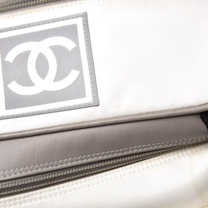 Chanel Nylon Calfskin CC Backpack White Gray 18 of 30