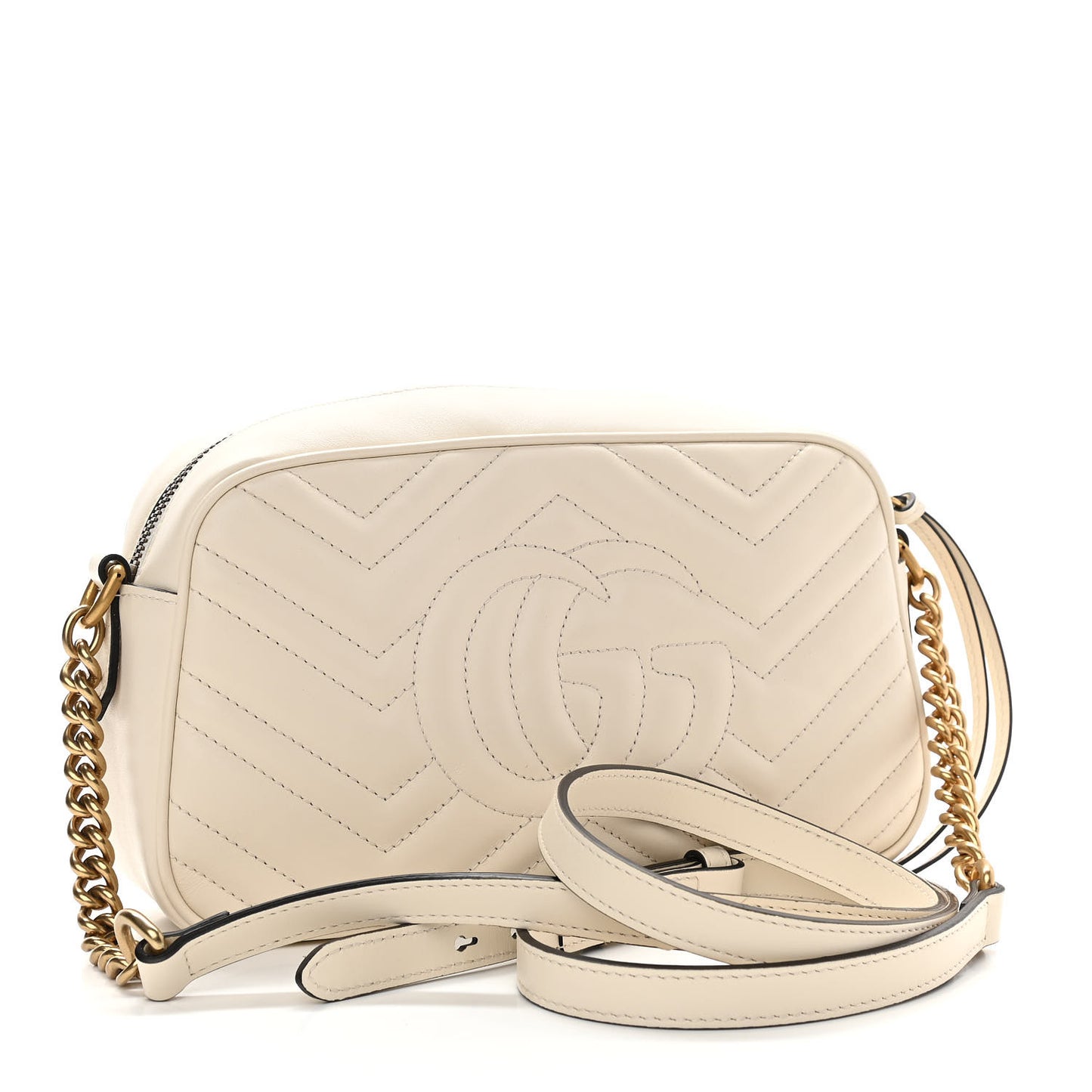 Calfskin Matelasse Small GG Marmont Chain Shoulder Bag White