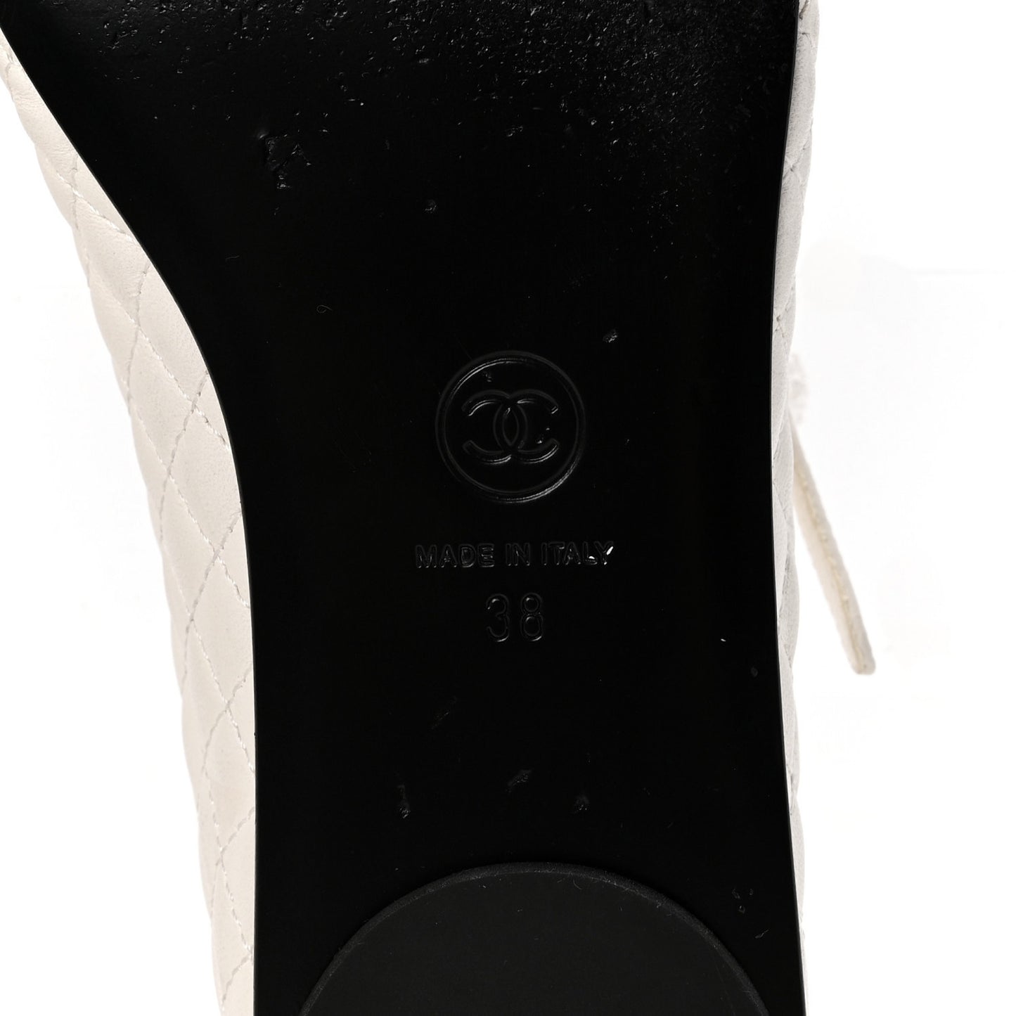 Lambskin Quilted Mary Jane Flats 38 White Black