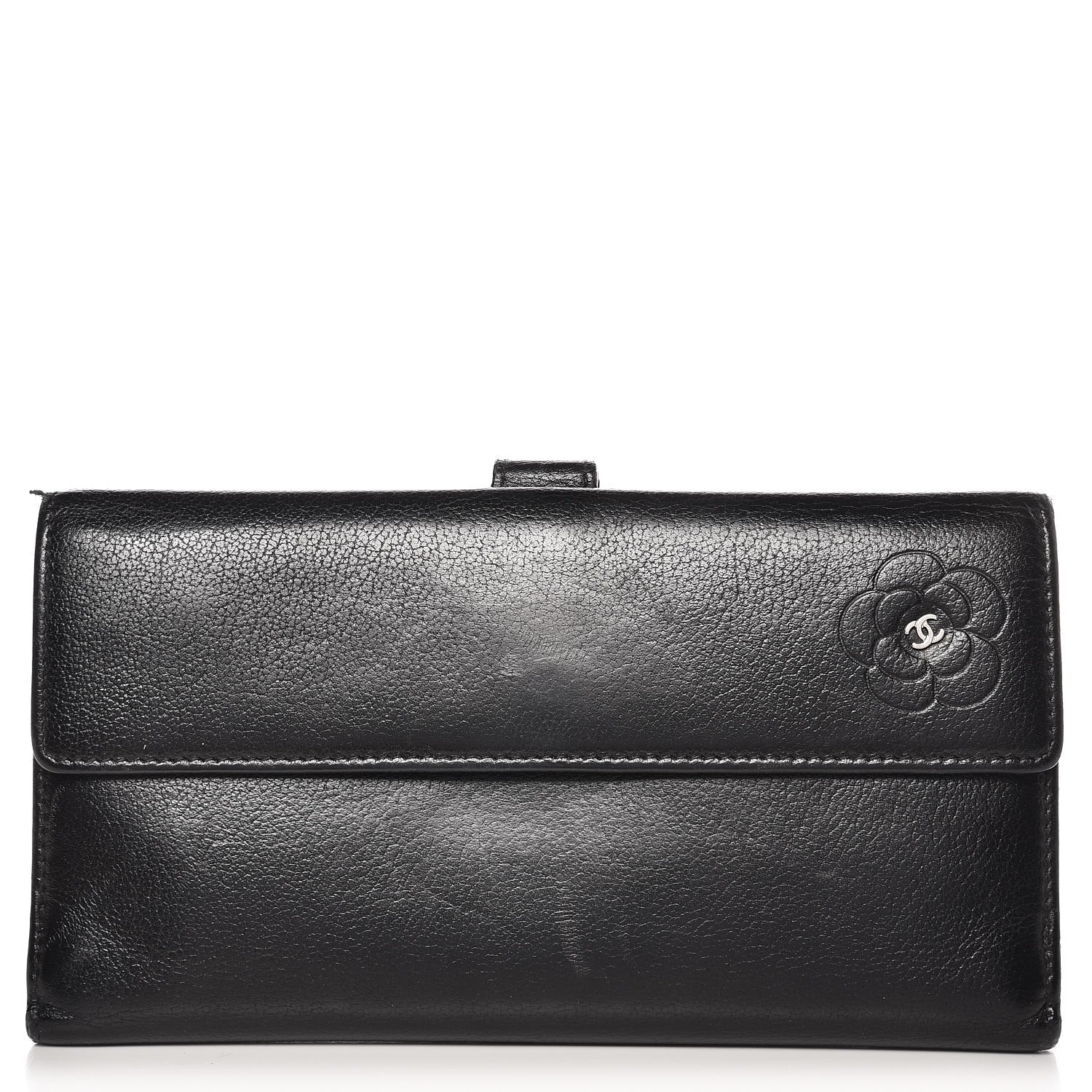 Chanel Goatskin Camellia Embossed Flap Wallet Black 1 of 11