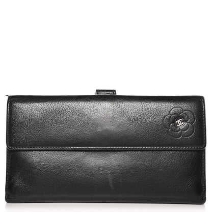 Chanel Goatskin Camellia Embossed Flap Wallet Black 1 of 11