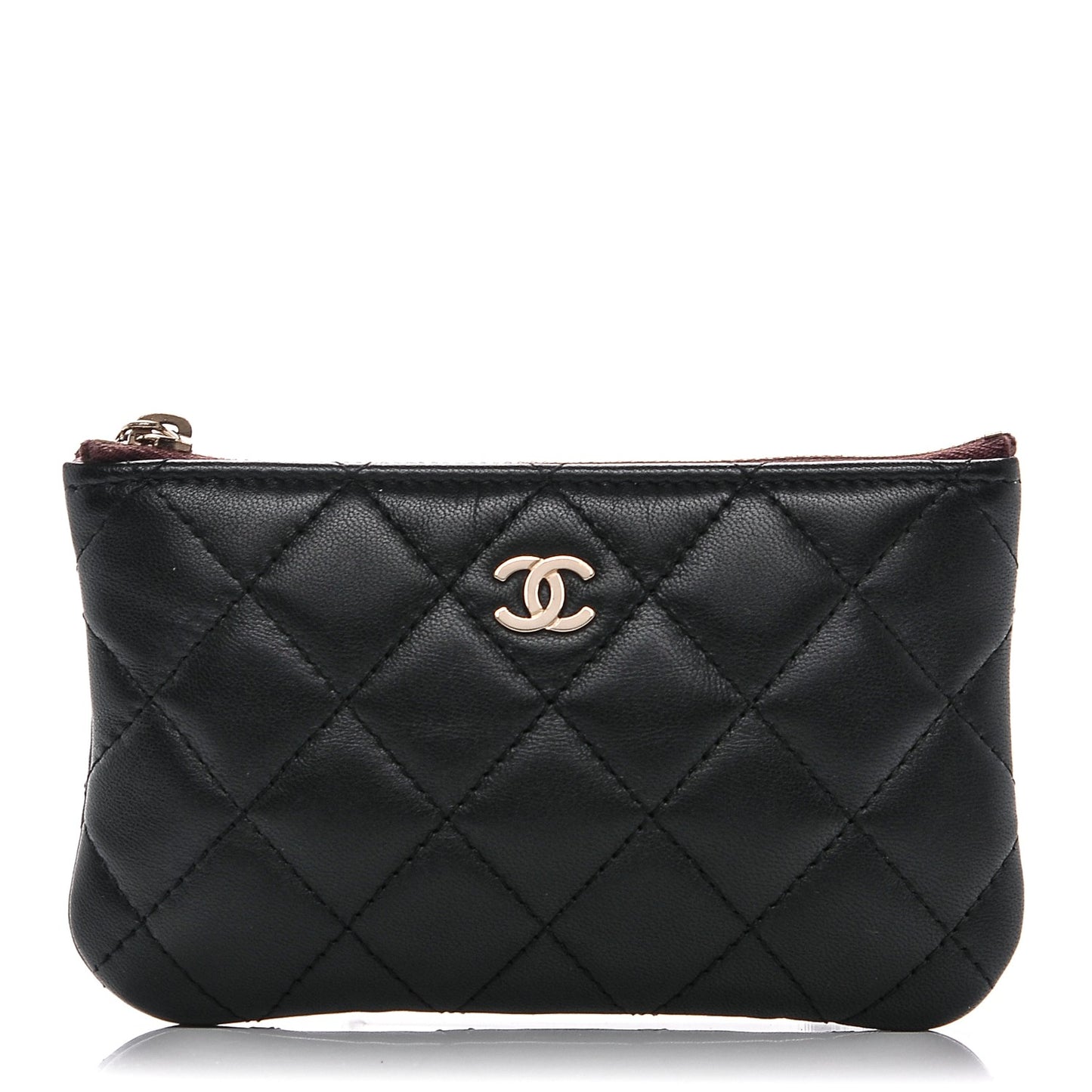 Lambskin Quilted Small Cosmetic Case Black