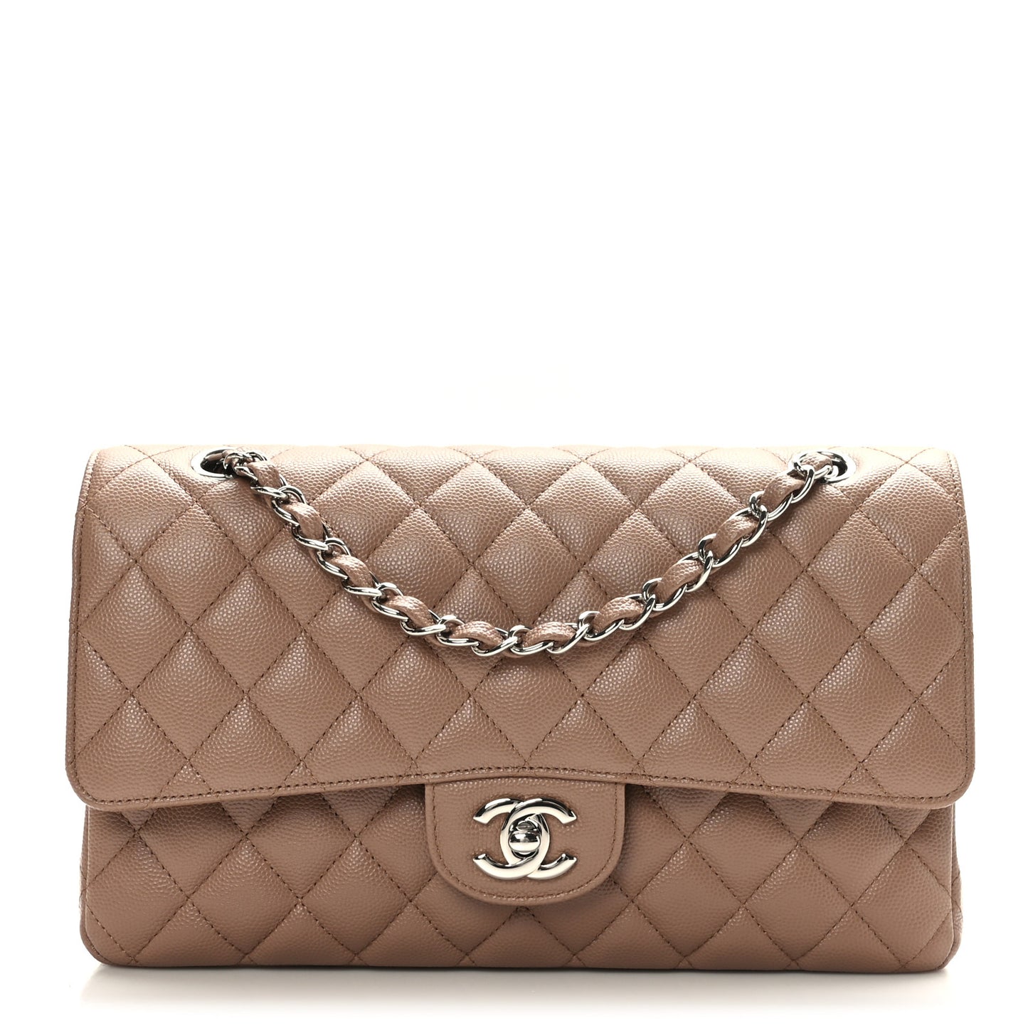 Caviar Quilted Medium Double Flap Dark Beige