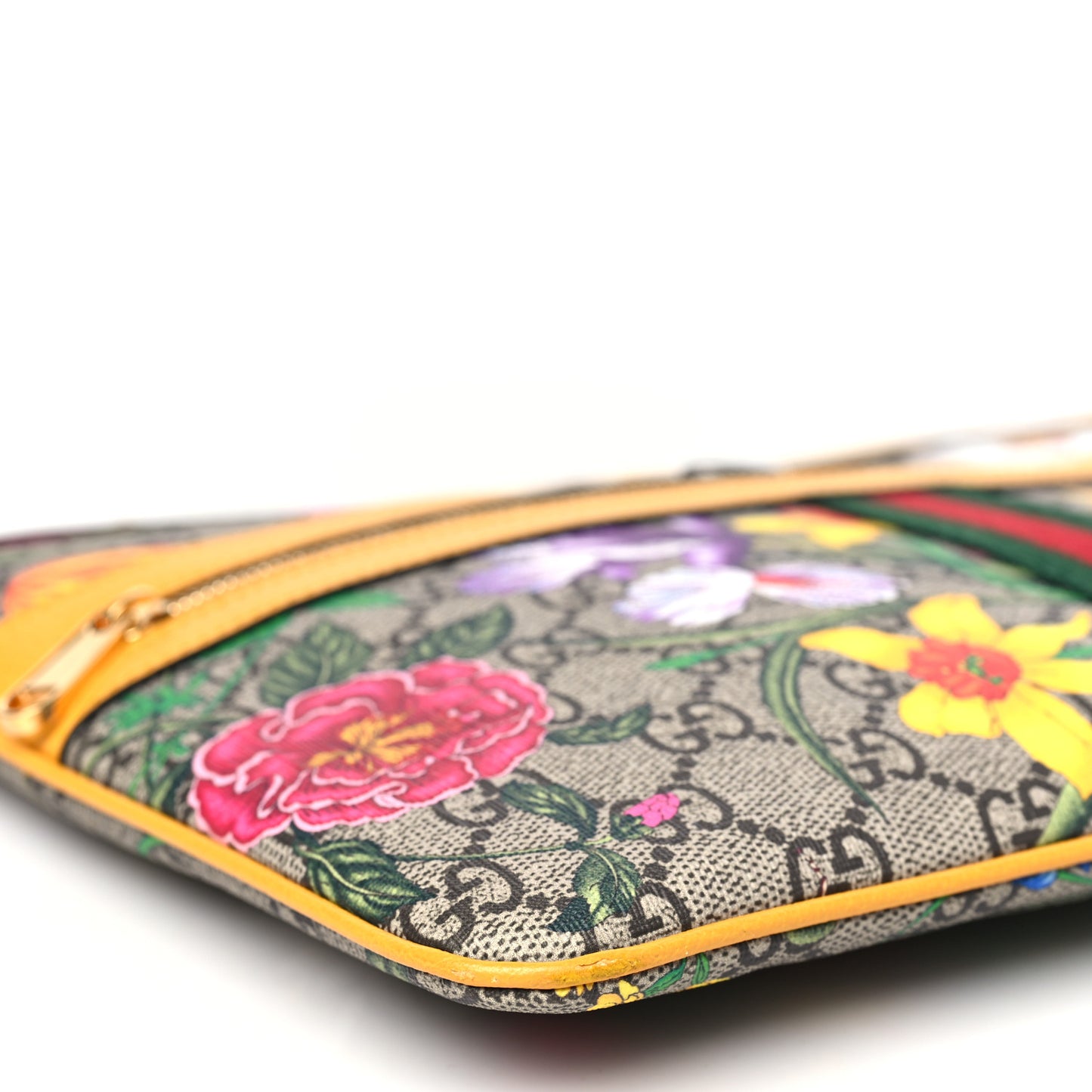 GG Supreme Monogram Flora Large Ophidia Pouch Clutch Beige Multicolor Crop