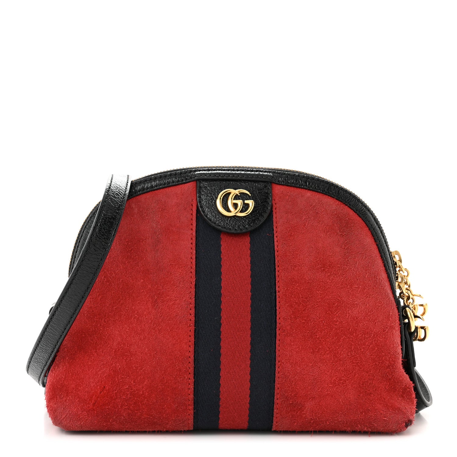 Gucci Suede Patent Web GG Small Ophidia Dome Shoulder Bag Hibiscus Red 1 of 16