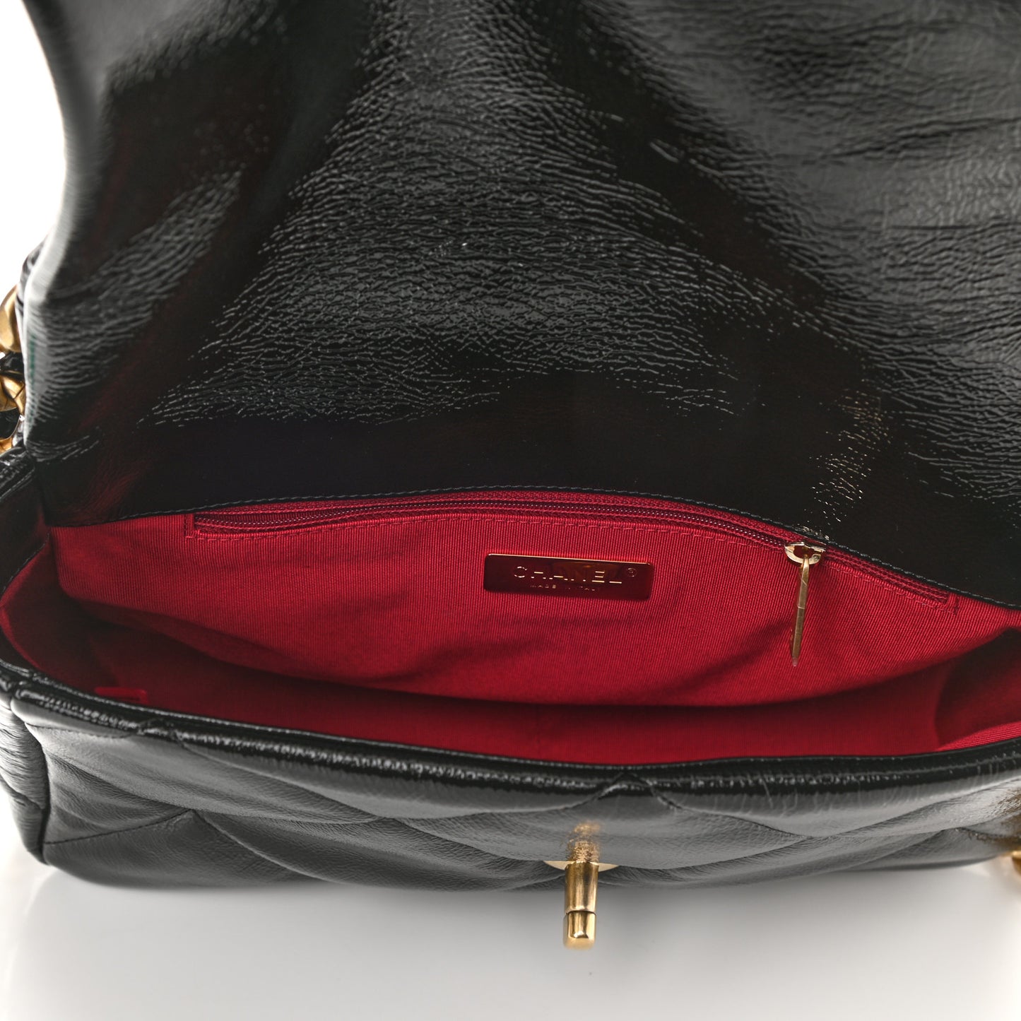 Shiny Crumpled Calfskin Quilted Large Chanel 19 Flap Black