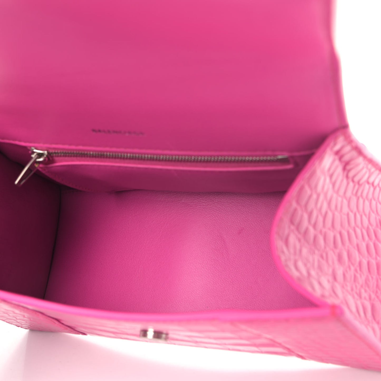 Shiny Calfskin Crocodile Embossed Small Hourglass Top Handle Bag Fuchsia