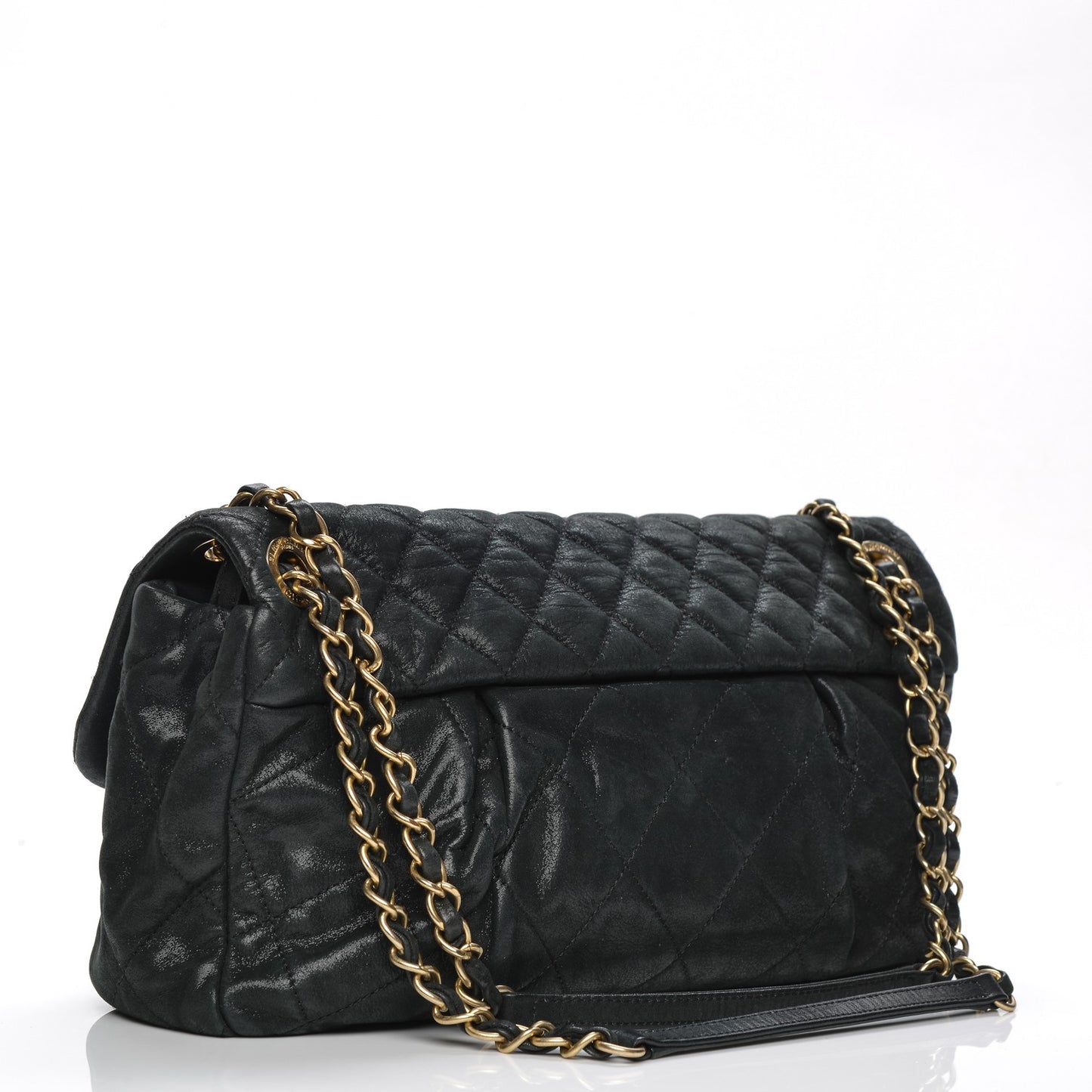 Iridescent Calfskin Large Chic Quilt Flap Black