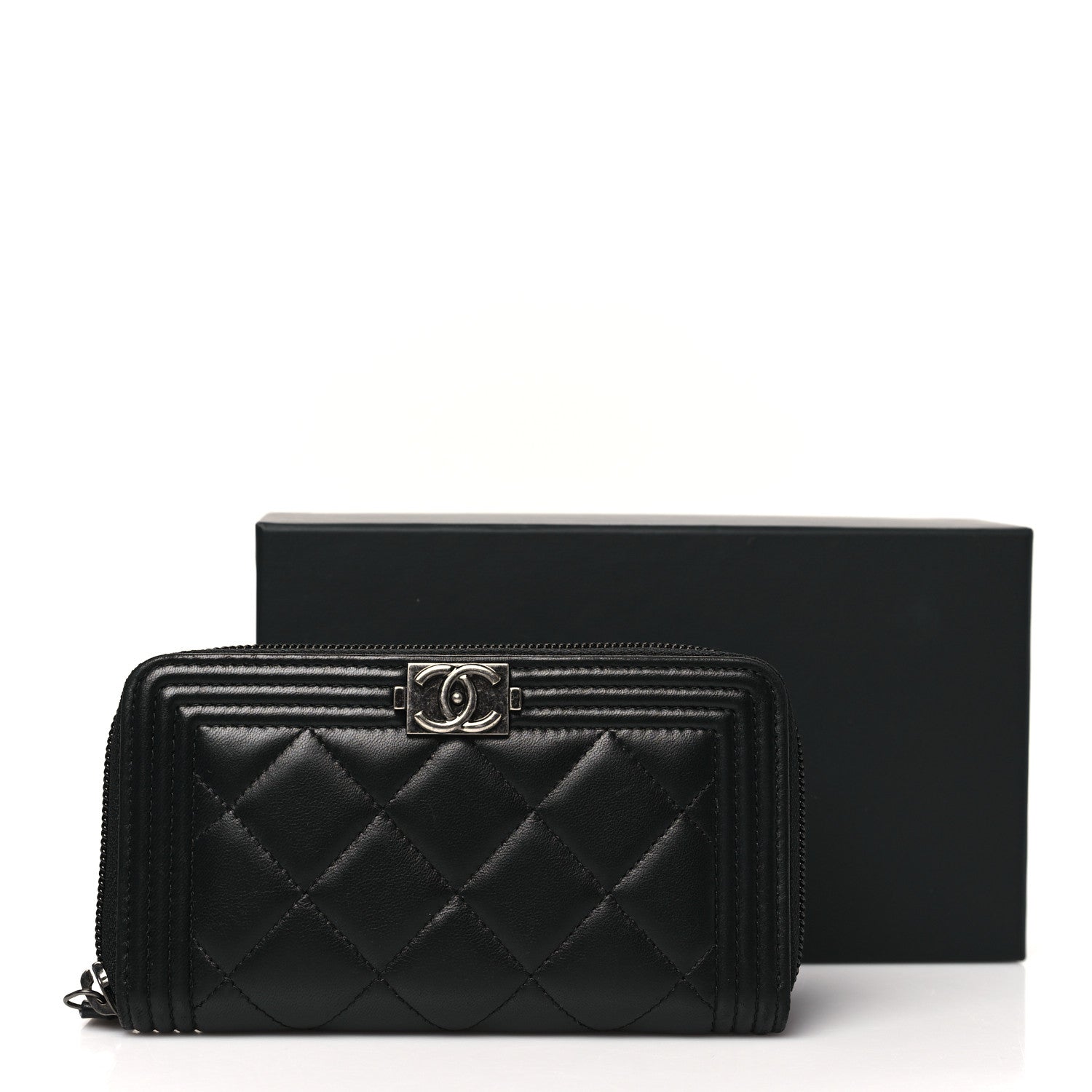 Chanel Lambskin Quilted Small Boy Zip Around Wallet Black 10 of 10
