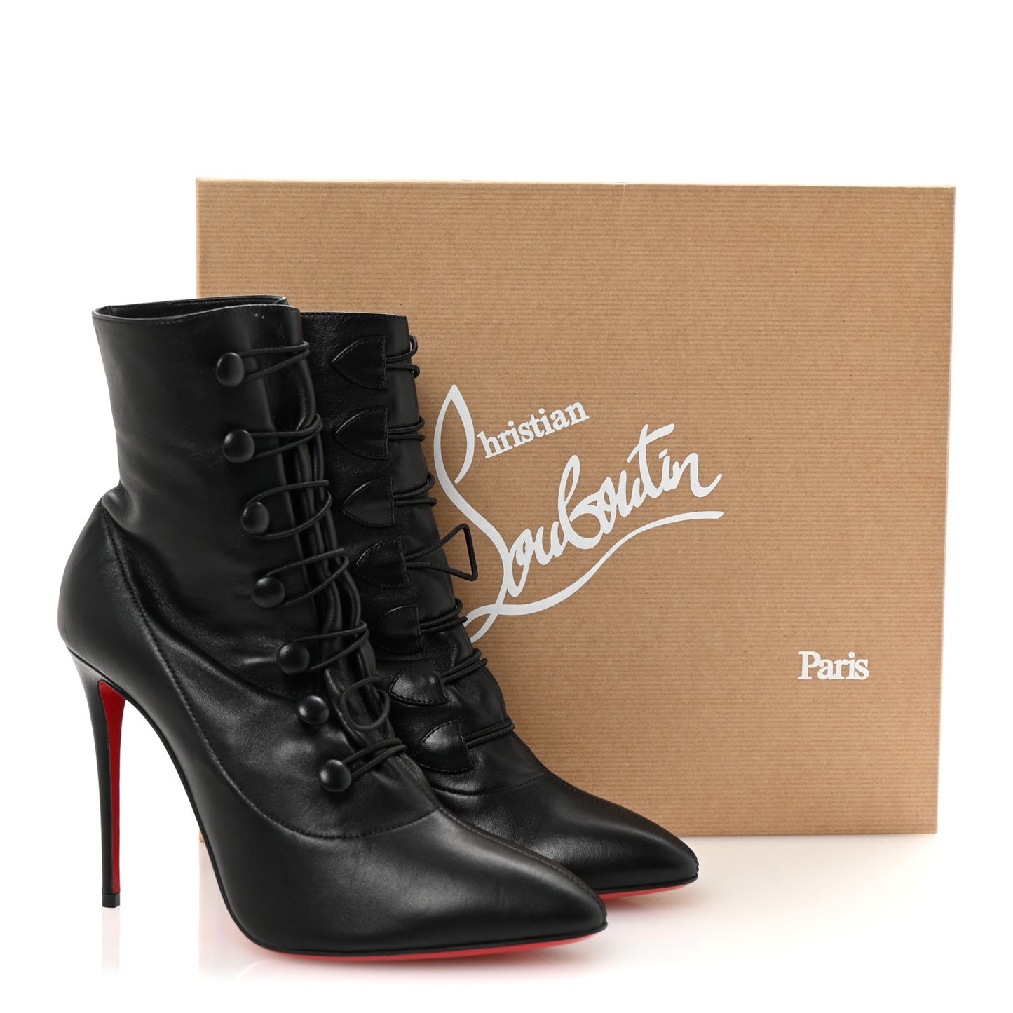 Calfskin French Tutu Button Ankle Boot  38 Black
