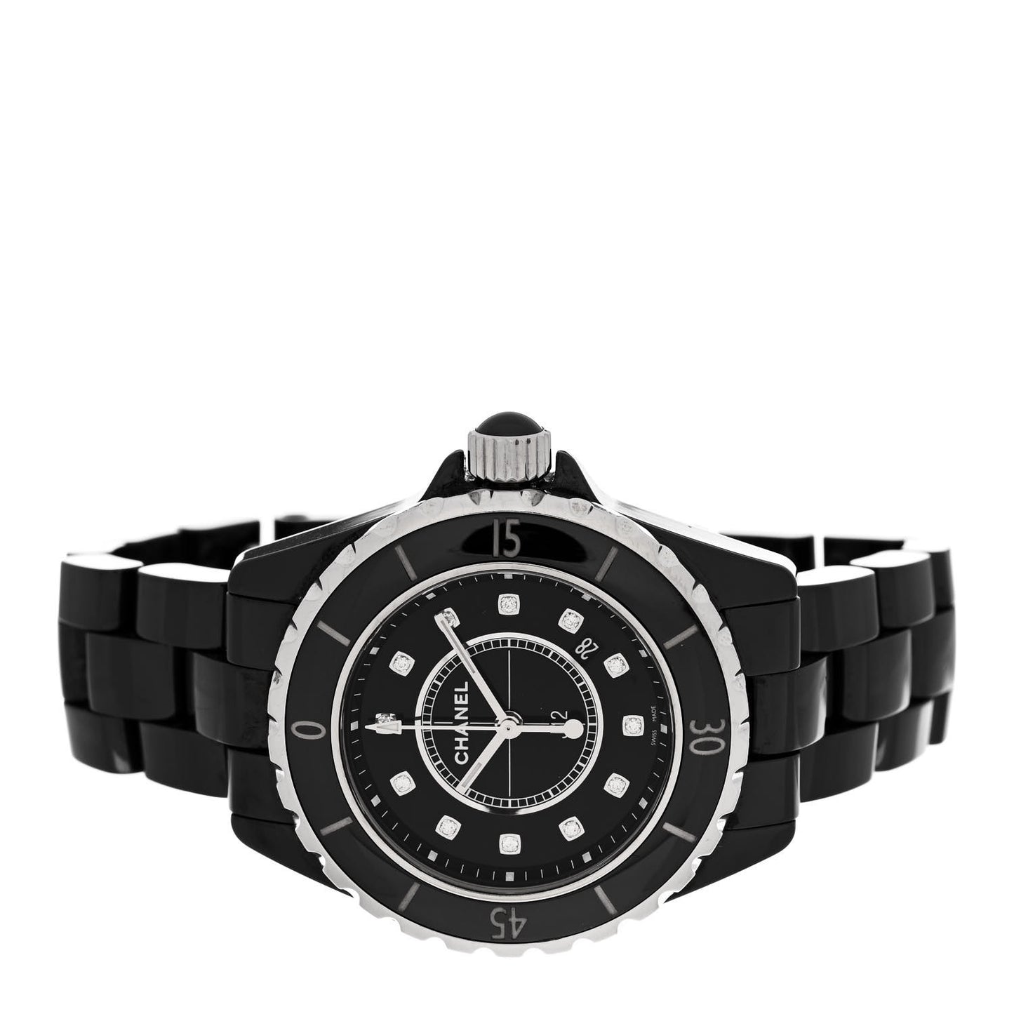 Stainless Steel Ceramic Diamond 33mm J12 Quartz Watch Black