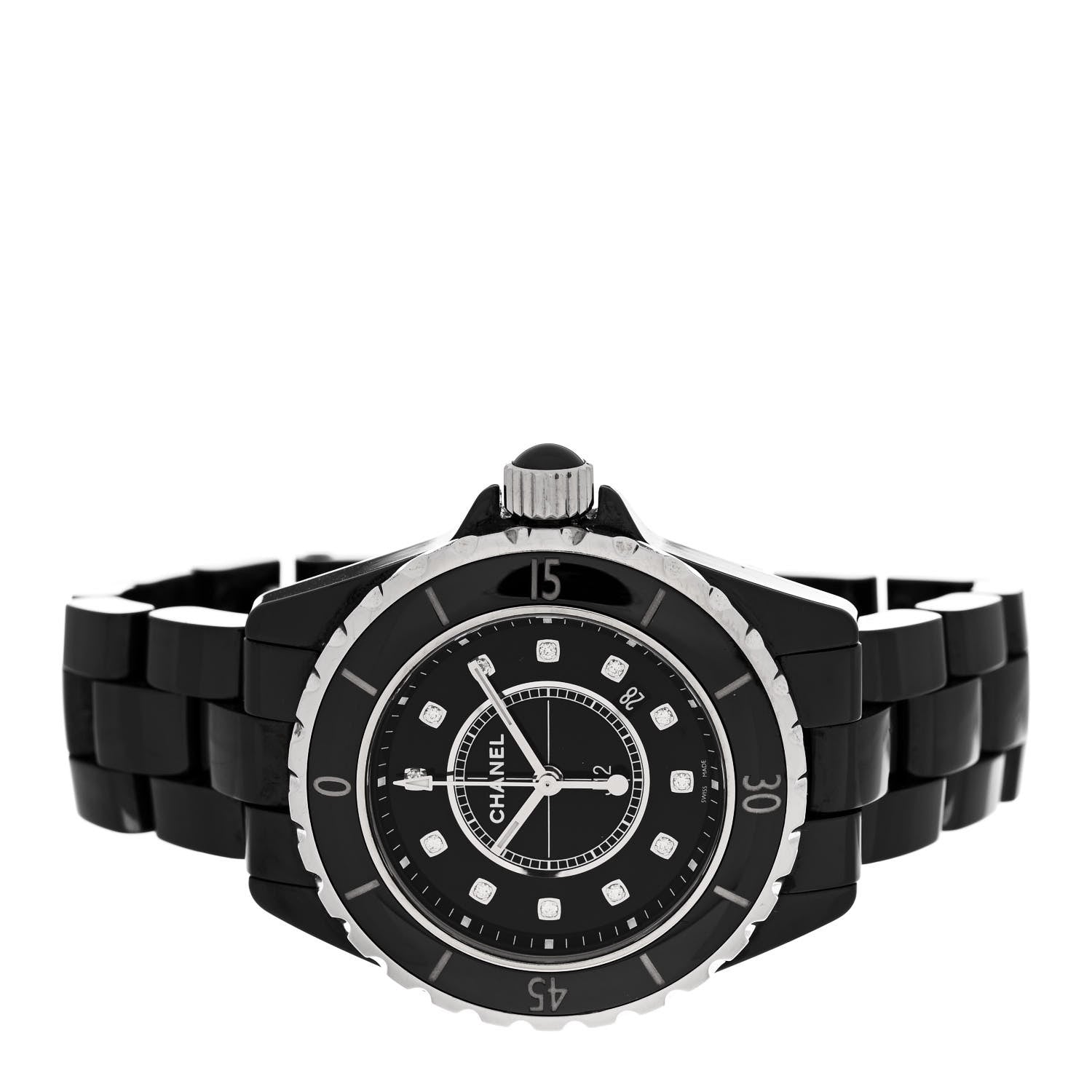 Chanel Stainless Steel Ceramic Diamond 33mm J12 Quartz Watch Black 2 of 4