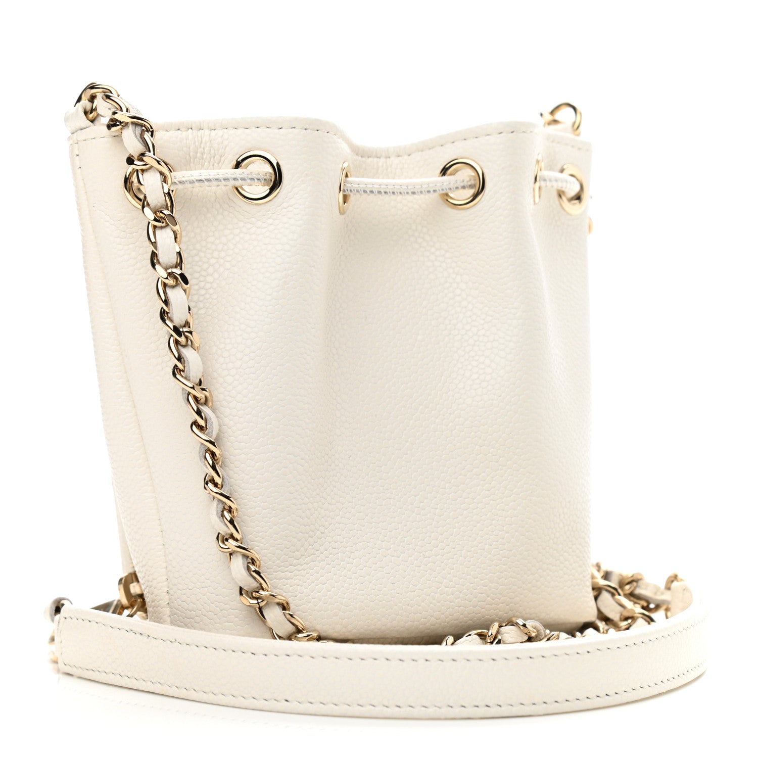 Chanel Caviar Quilted Mini CC Pocket Bucket Bag White 3 of 11