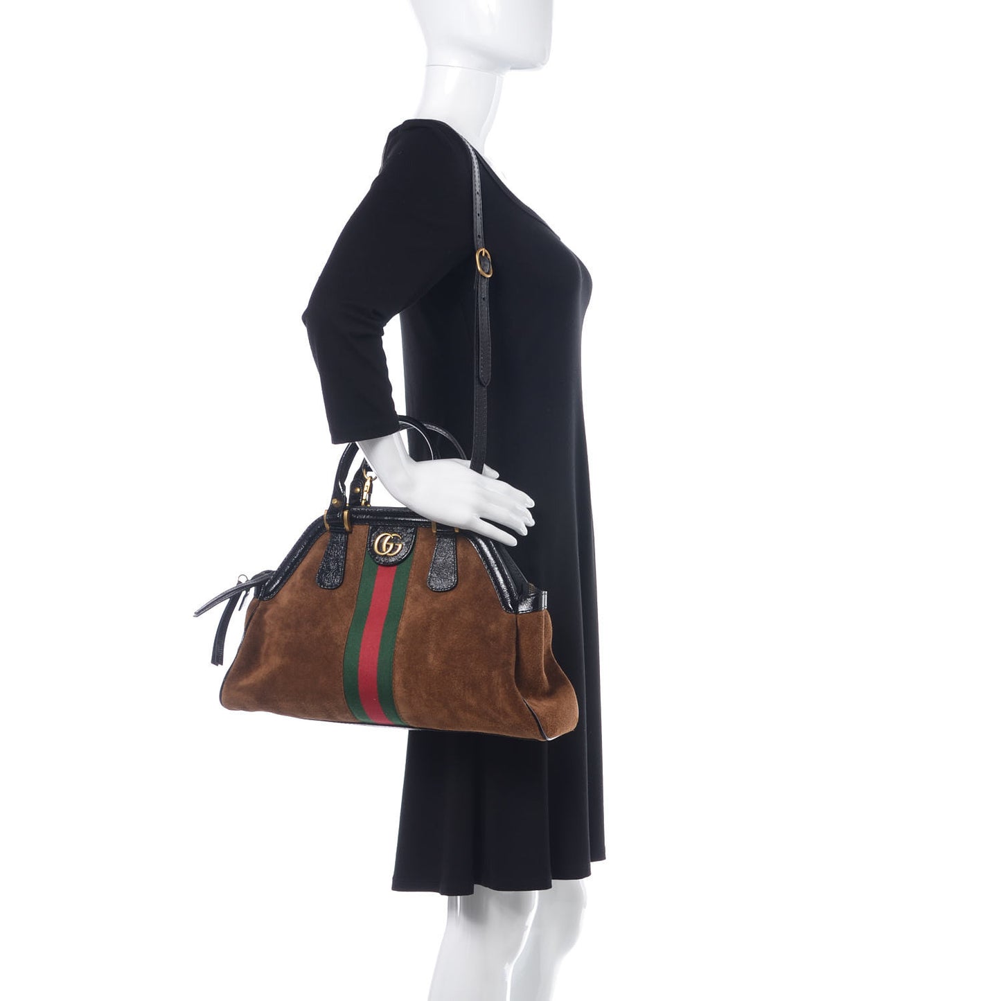 Suede Ophidia Medium Re(Belle) Top Handle Bag Nocciola Black