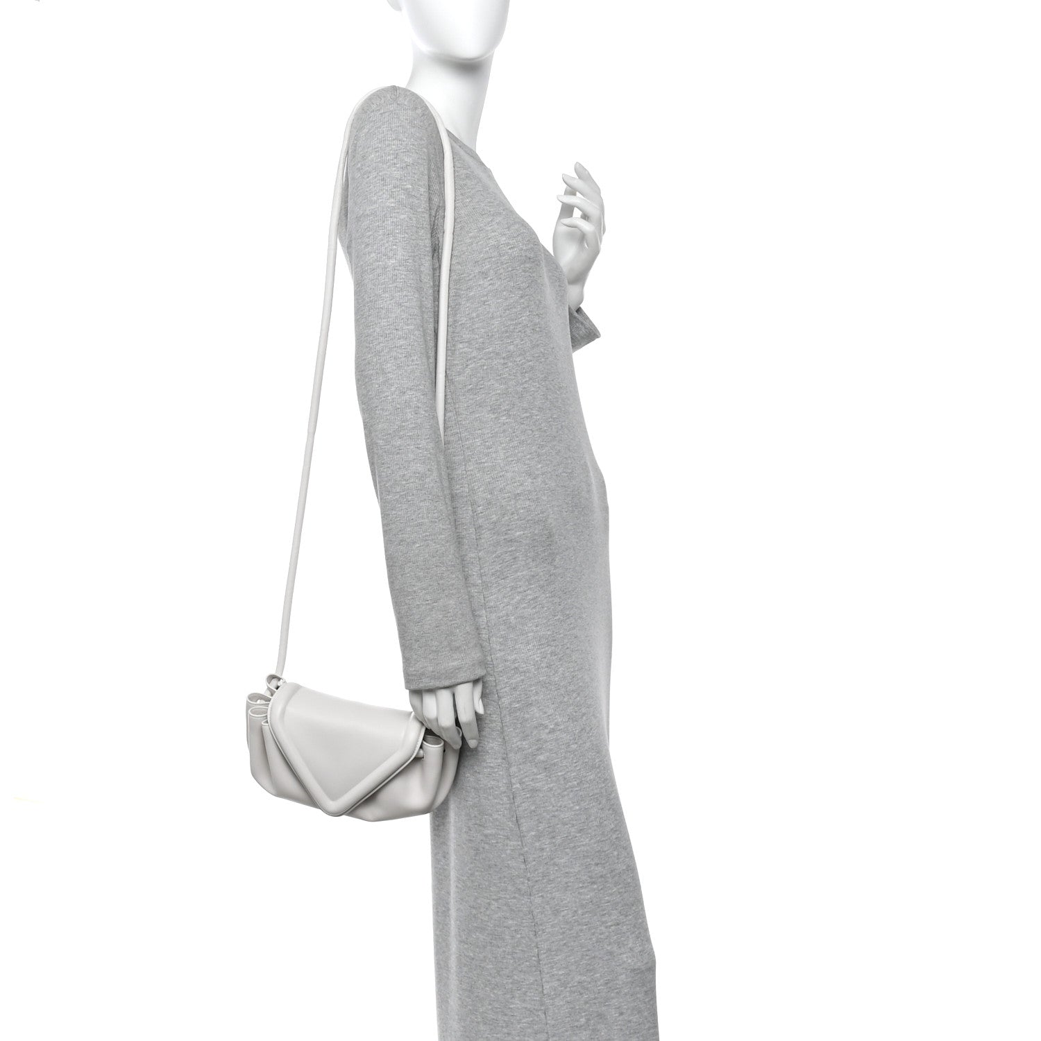 Bottega Veneta Lambskin Small Beak Triangle Flap Shoulder Bag Chalk 2 of 9