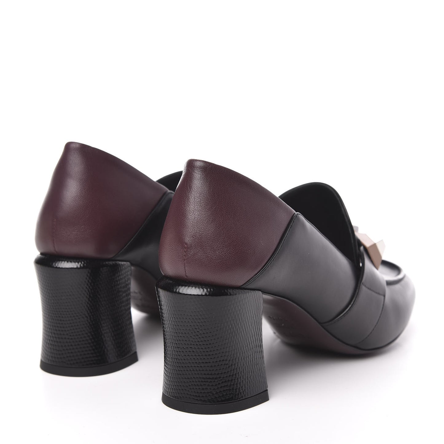Calfskin Rainbow Studded Mid-Heel Loafer Pumps 39.5 Black Multicolor