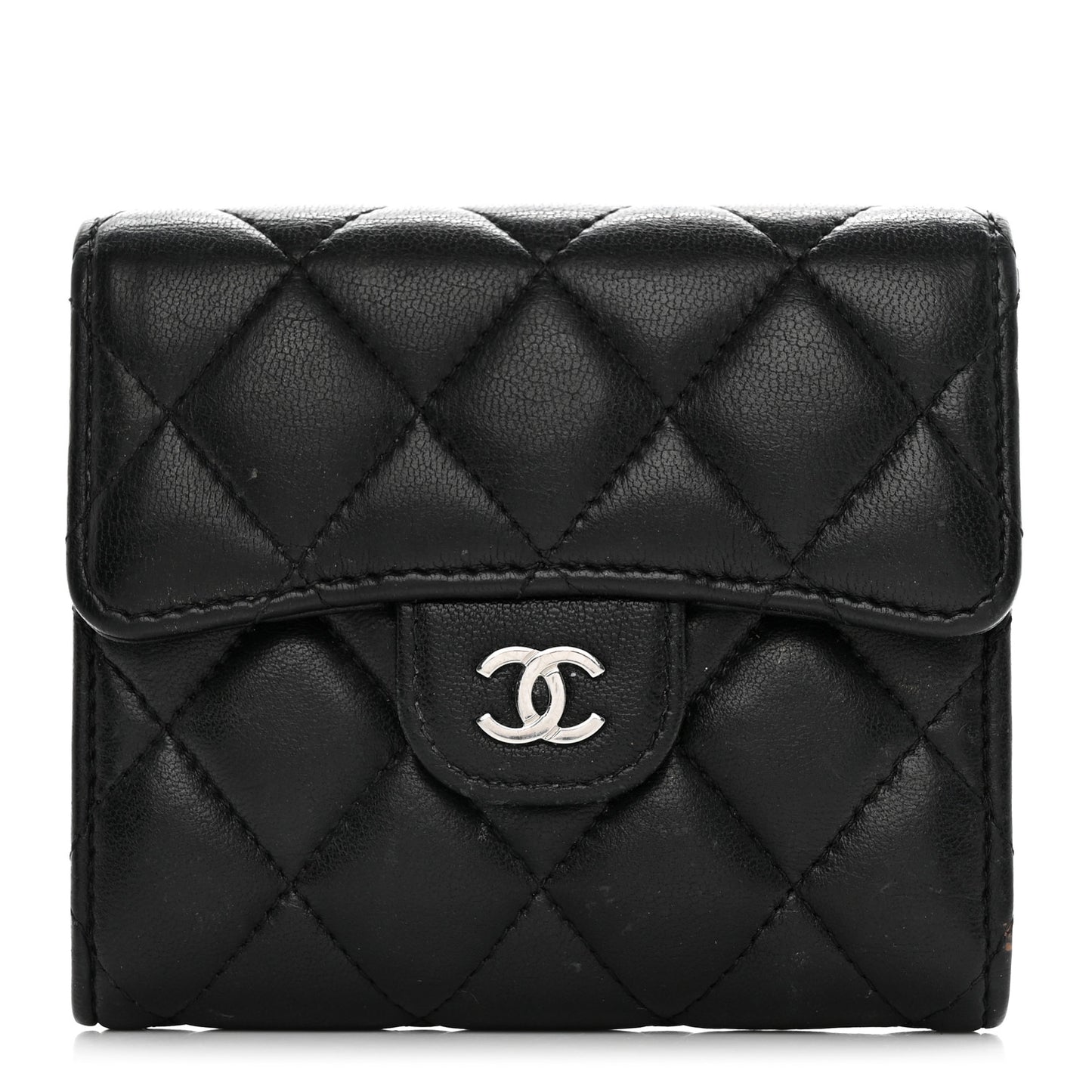 Lambskin Quilted Compact Flap Wallet Black