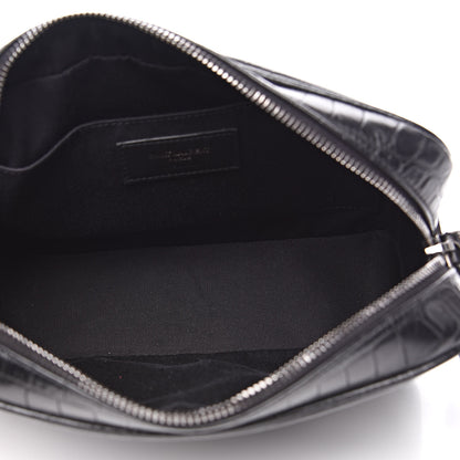 Saint Laurent Calfskin Crocodile Embossed Monogram Lou Camera Bag Black 5 of 11