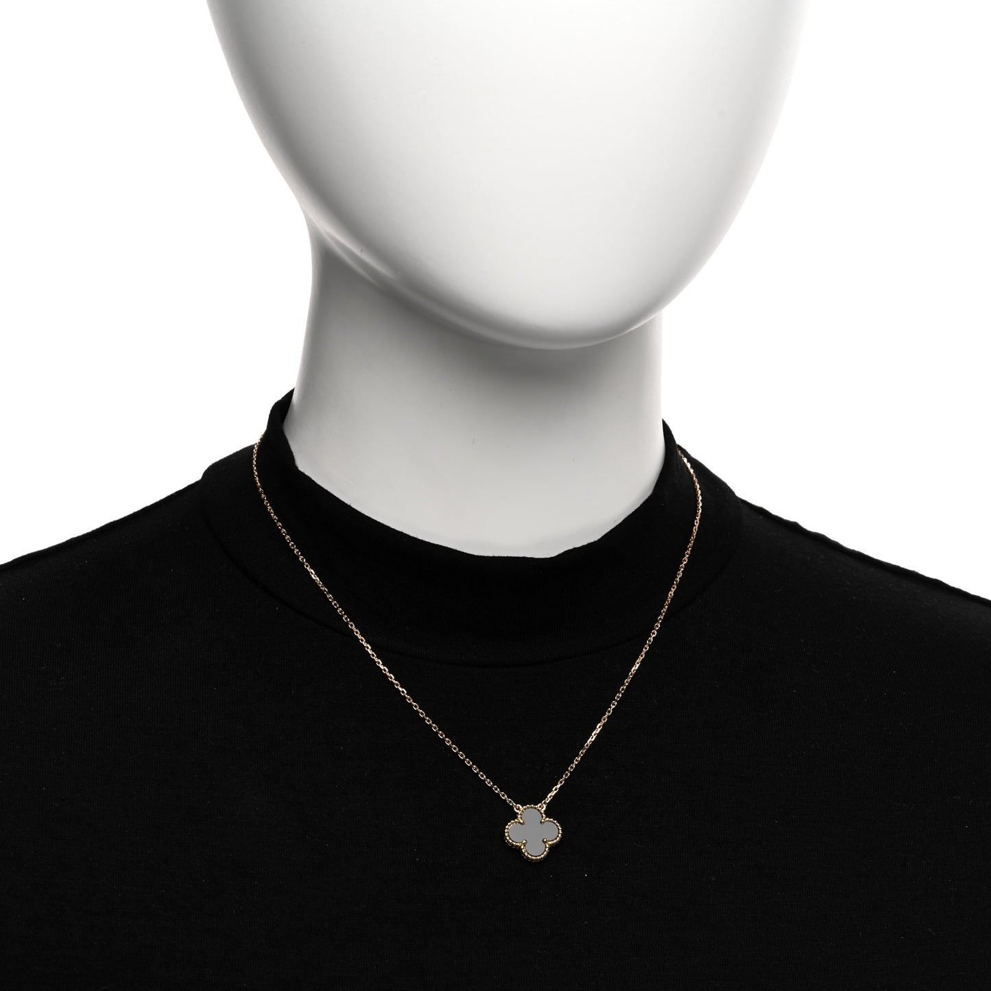 18K Yellow Gold Black Onyx Vintage Alhambra Pendant Necklace