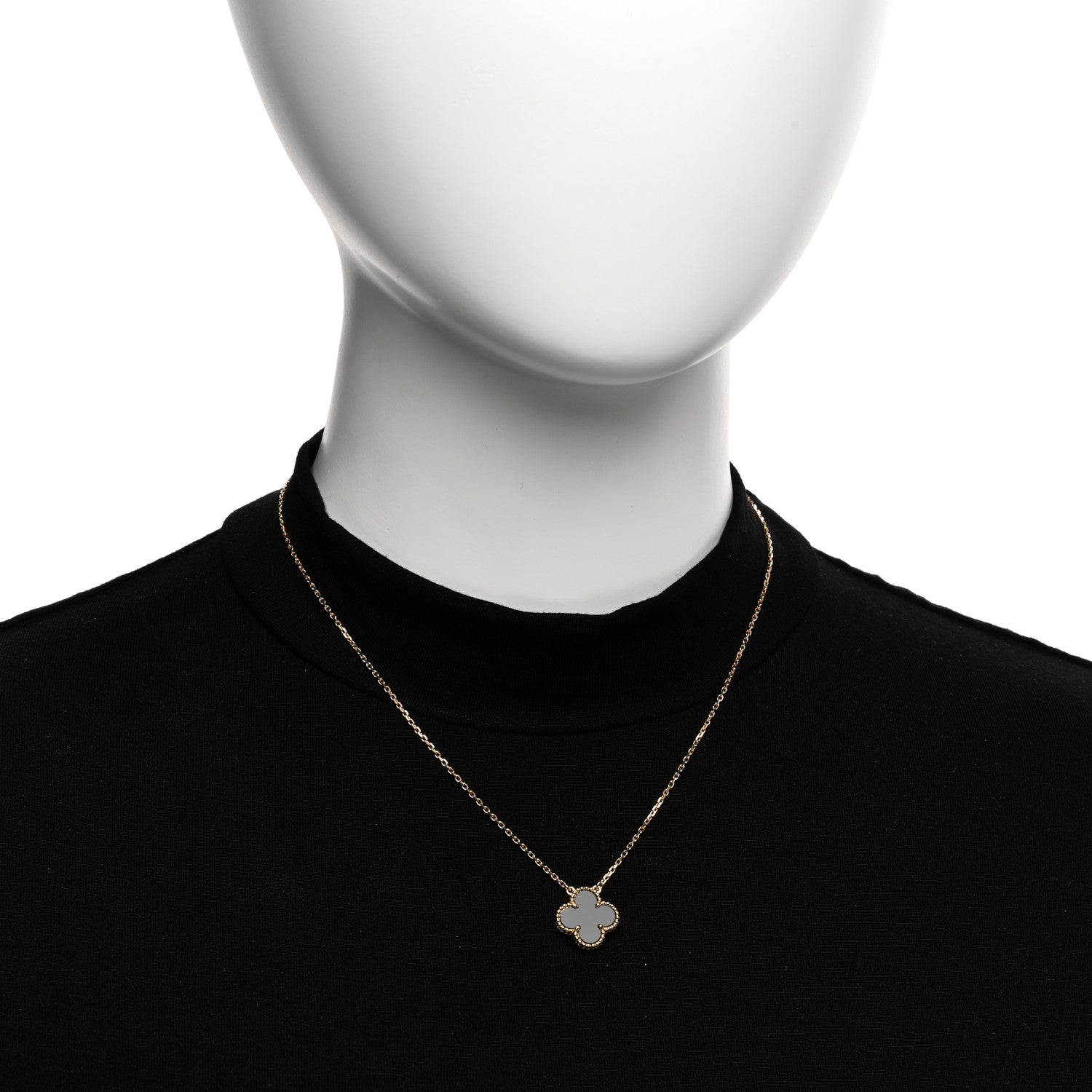 Van Cleef & Arpels 18K Yellow Gold Black Onyx Vintage Alhambra Pendant Necklace 2 of 6