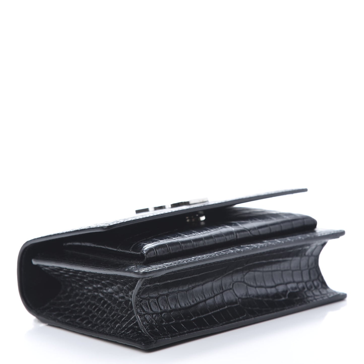 Calfskin Crocodile Embossed Monogram Sunset Chain Wallet Black