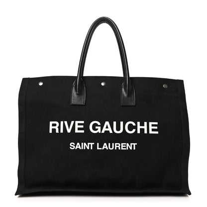 Saint Laurent Linen Calfskin Camouflage Rive Gauche Tote Black 1 of 12