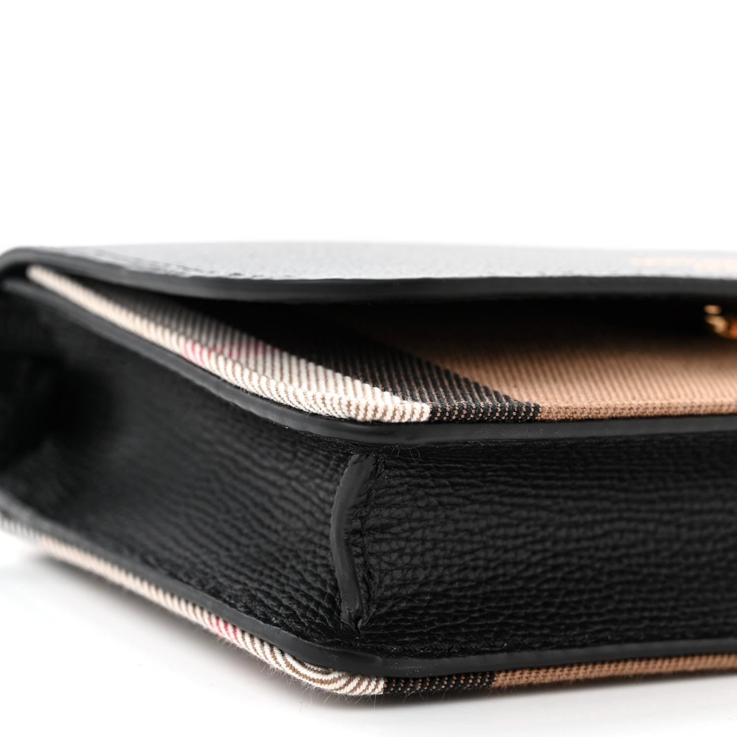 Burberry Grained Calfskin House Check Tartan Mix Hampshire Wallet On Chain Black 10 of 11