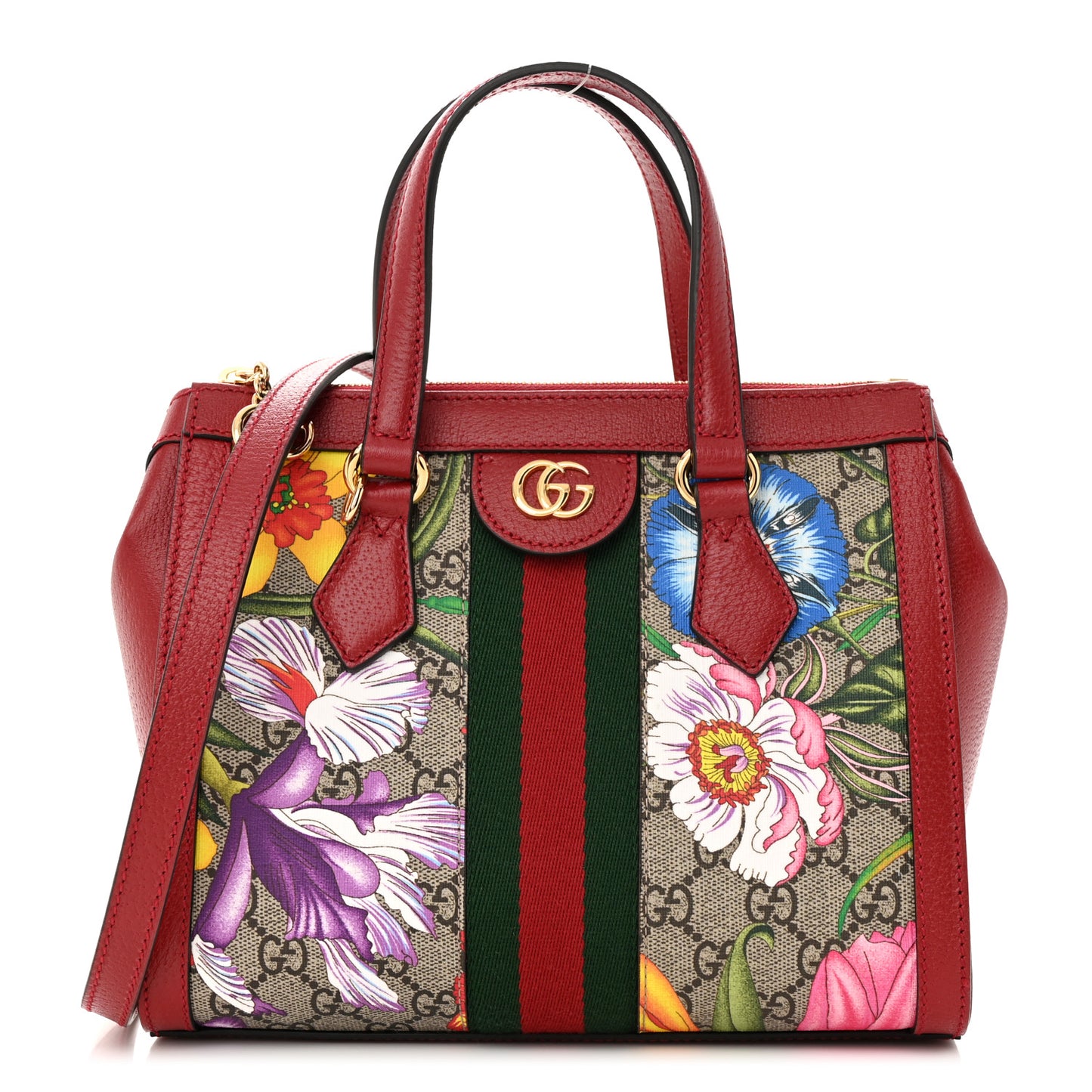 GG Supreme Monogram Flora Web Small Ophidia Tote Bag Red