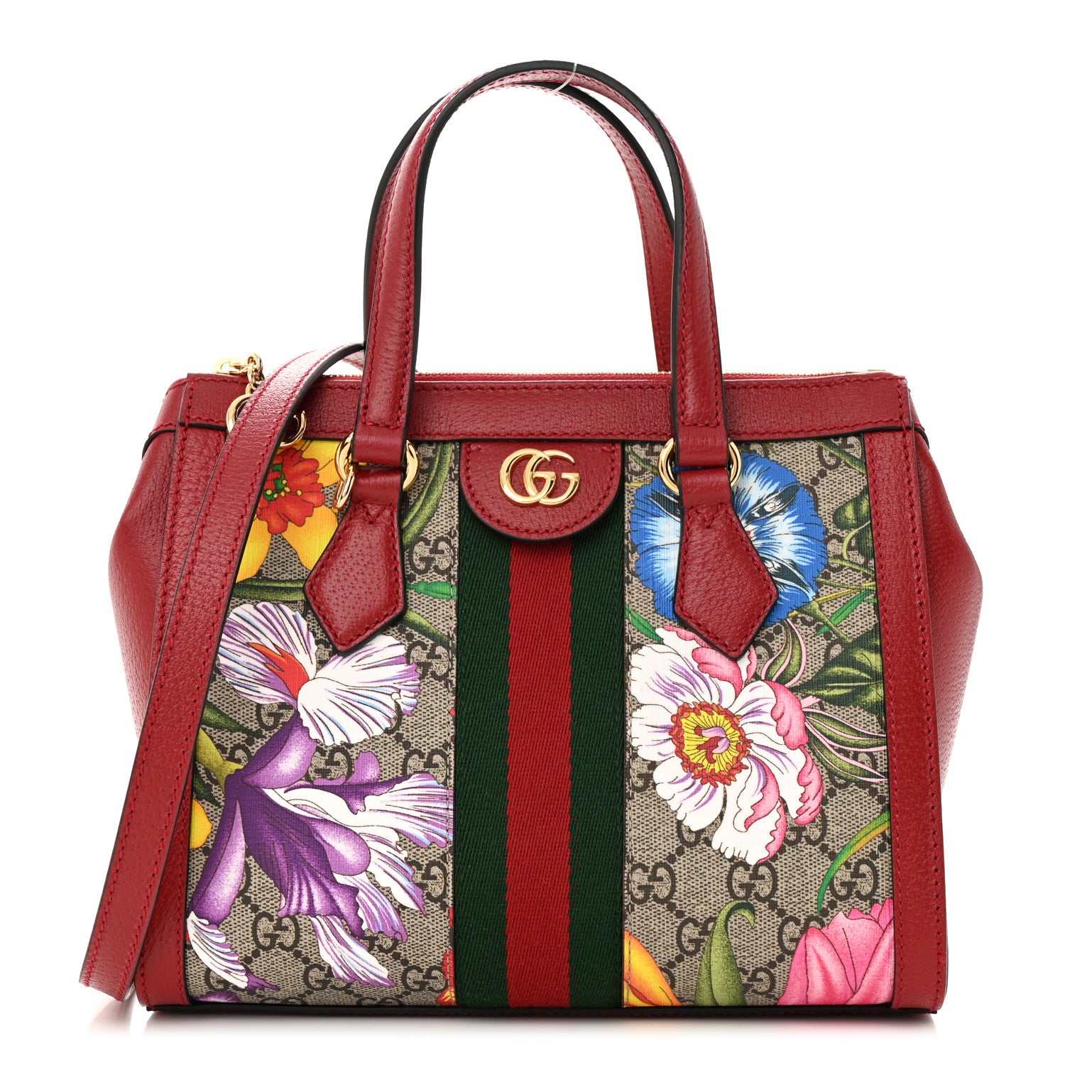 Gucci GG Supreme Monogram Flora Web Small Ophidia Tote Bag Red 1 of 10