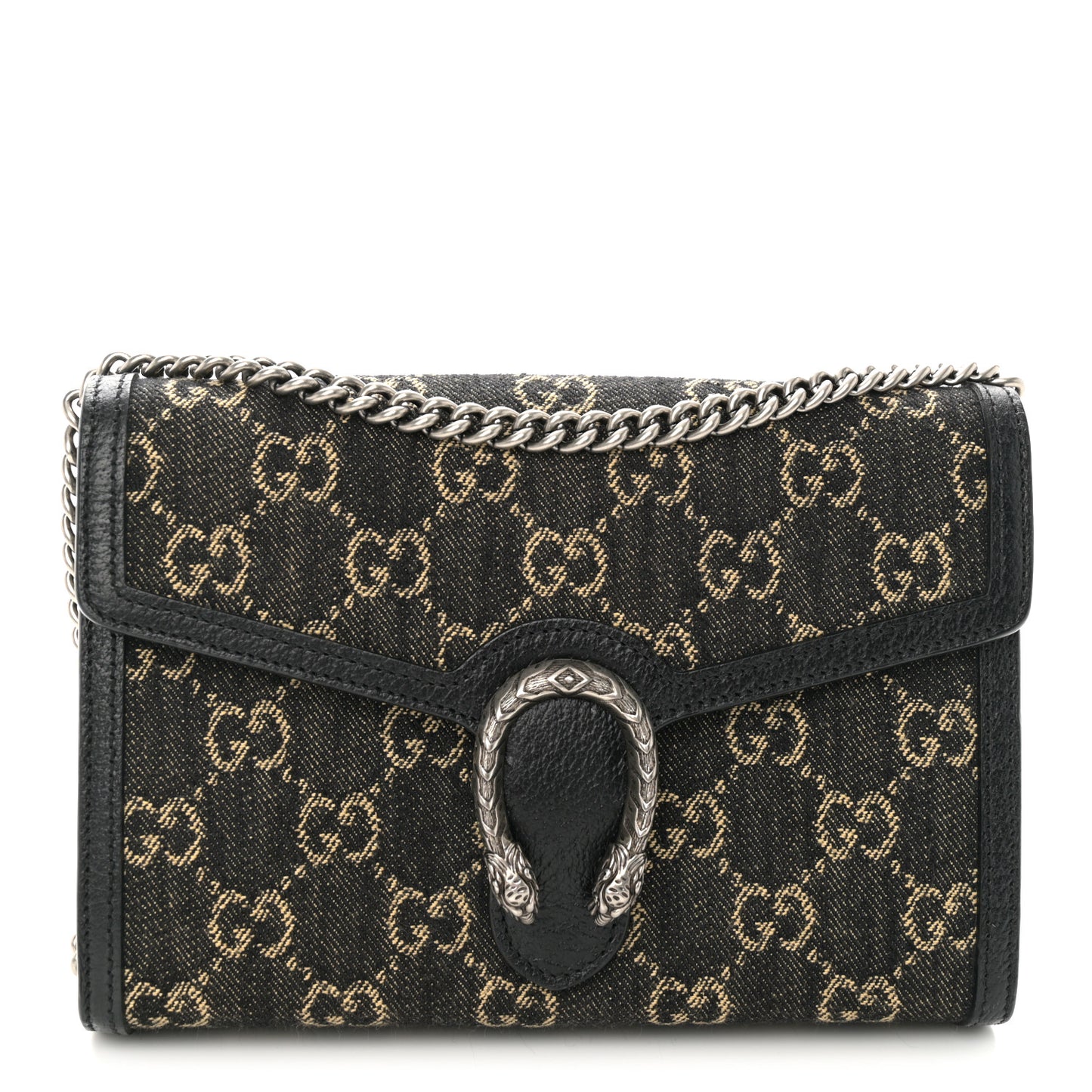 Jacquard Black Denim GG Monogram Mini Dionysus Chain Wallet Black Ivory