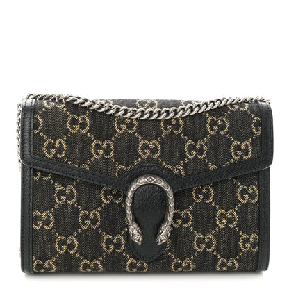 Gucci Jacquard Black Denim GG Monogram Mini Dionysus Chain Wallet Black Ivory 1 of 9