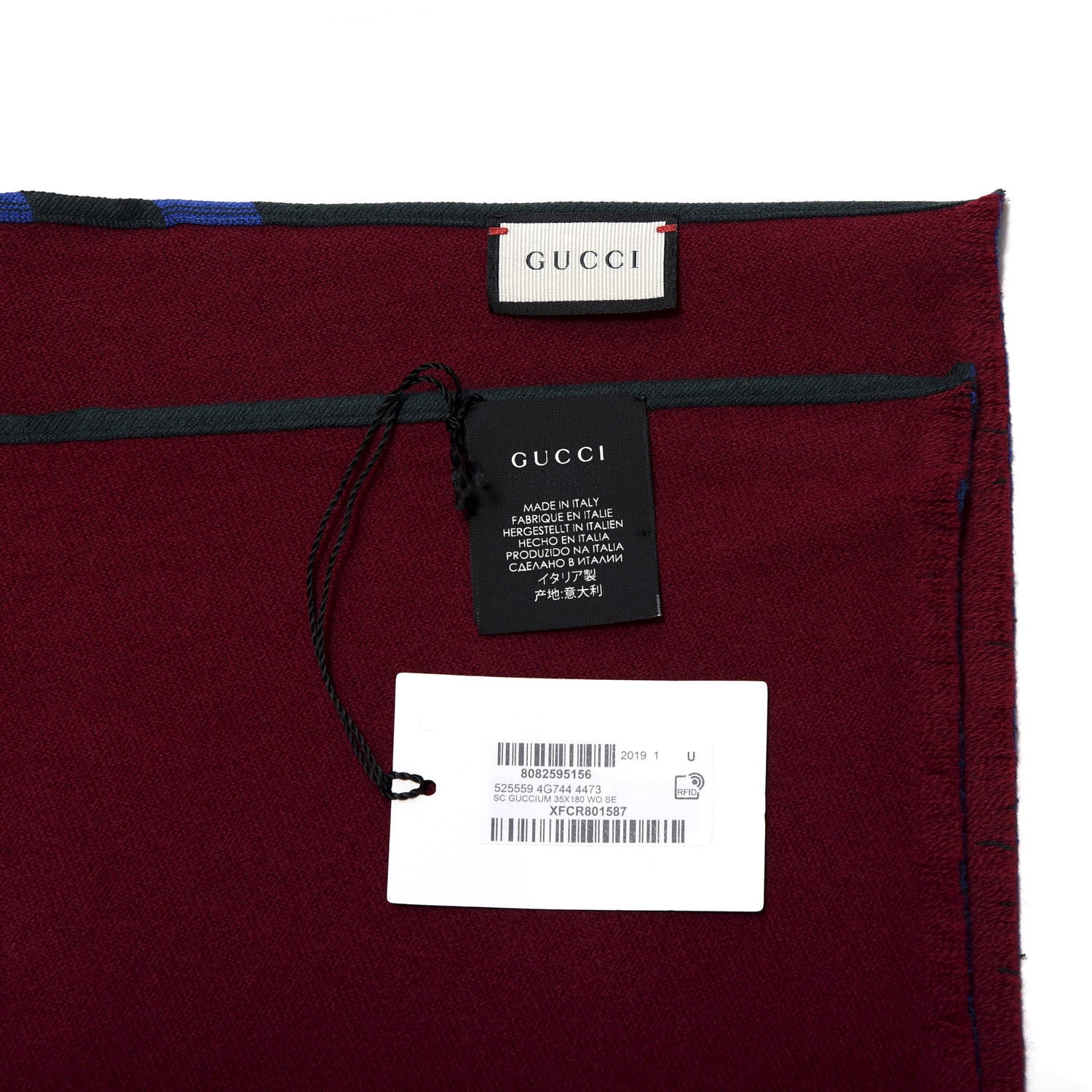 Gucci Wool Silk Guccium Scarf Petroleum Blue Bordeaux 4 of 4
