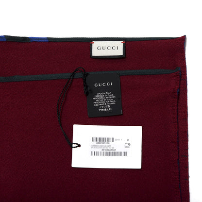 Gucci Wool Silk Guccium Scarf Petroleum Blue Bordeaux 4 of 4